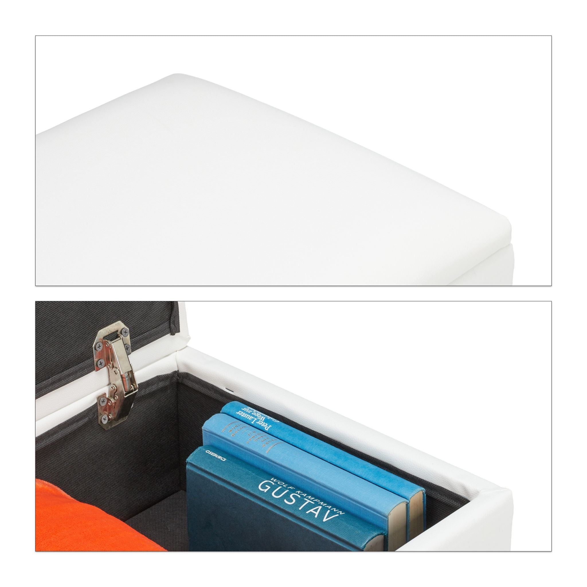 Sitzhocker mit Stauraum Kunstleder Weiss-Hellbraun von Relaxdays