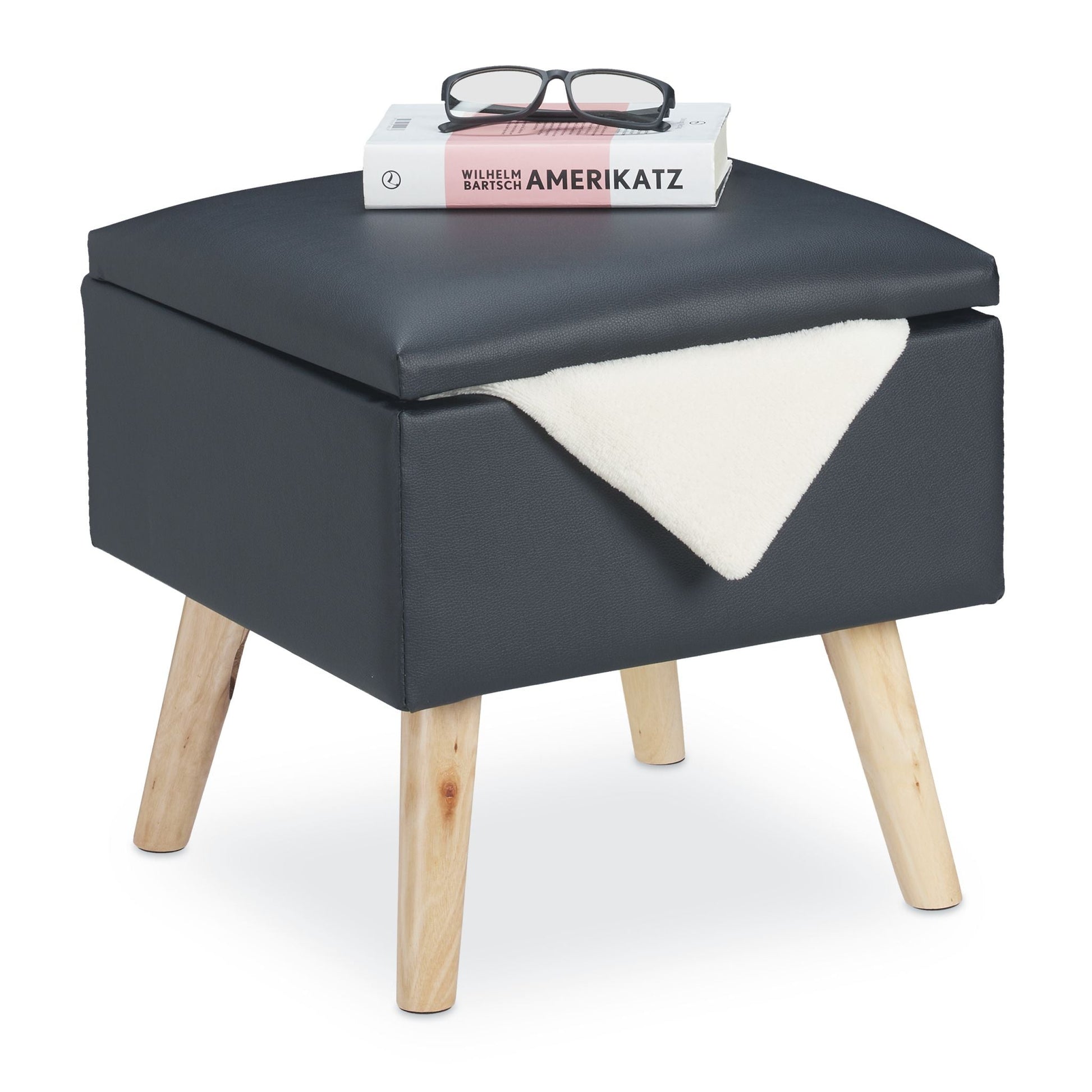Sitzhocker mit Stauraum Kunstleder Anthrazit-Hellbraun von Relaxdays