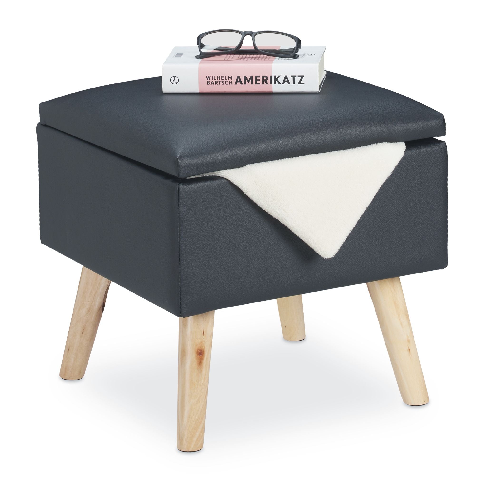 Sitzhocker mit Stauraum Kunstleder Anthrazit-Hellbraun von Relaxdays