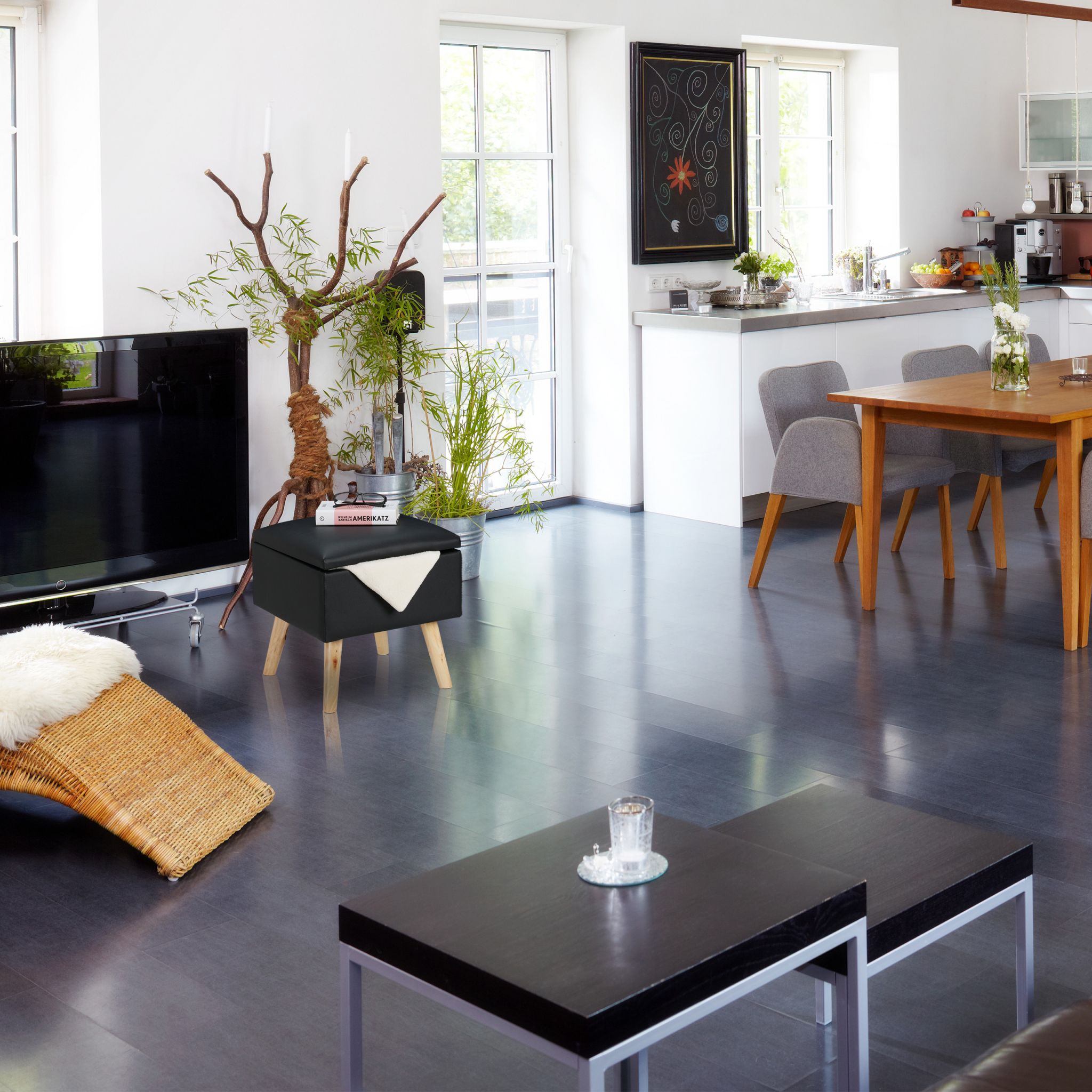 Sitzhocker mit Stauraum Kunstleder Anthrazit-Hellbraun von Relaxdays