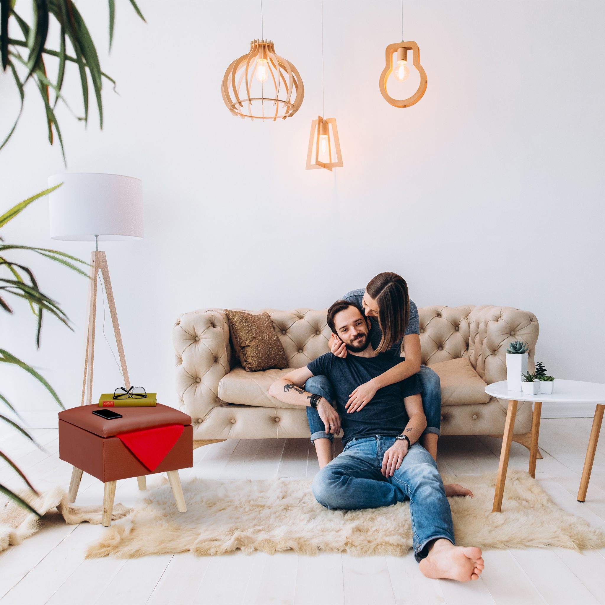 Sitzhocker mit Stauraum Kunstleder Anthrazit-Hellbraun von Relaxdays