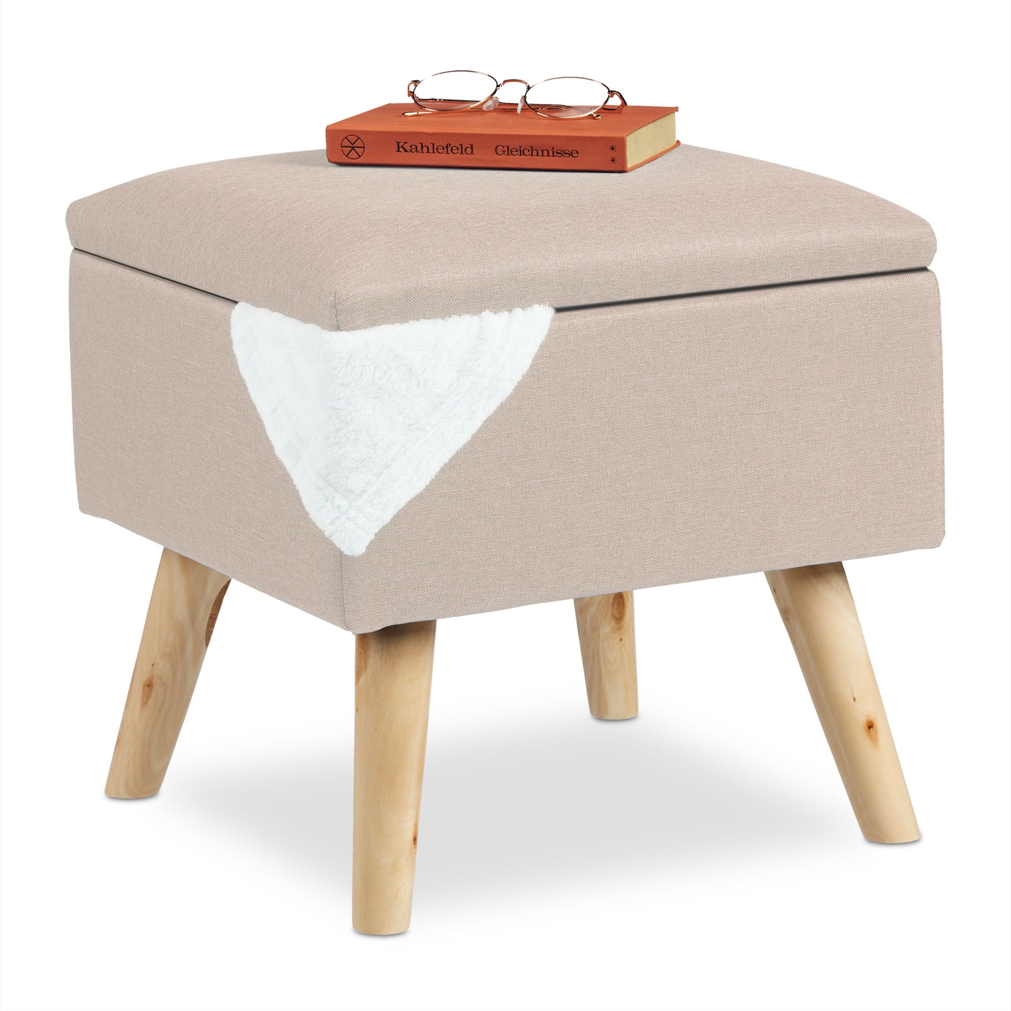 Hocker mit Stauraum Beige-Hellbraun von Relaxdays