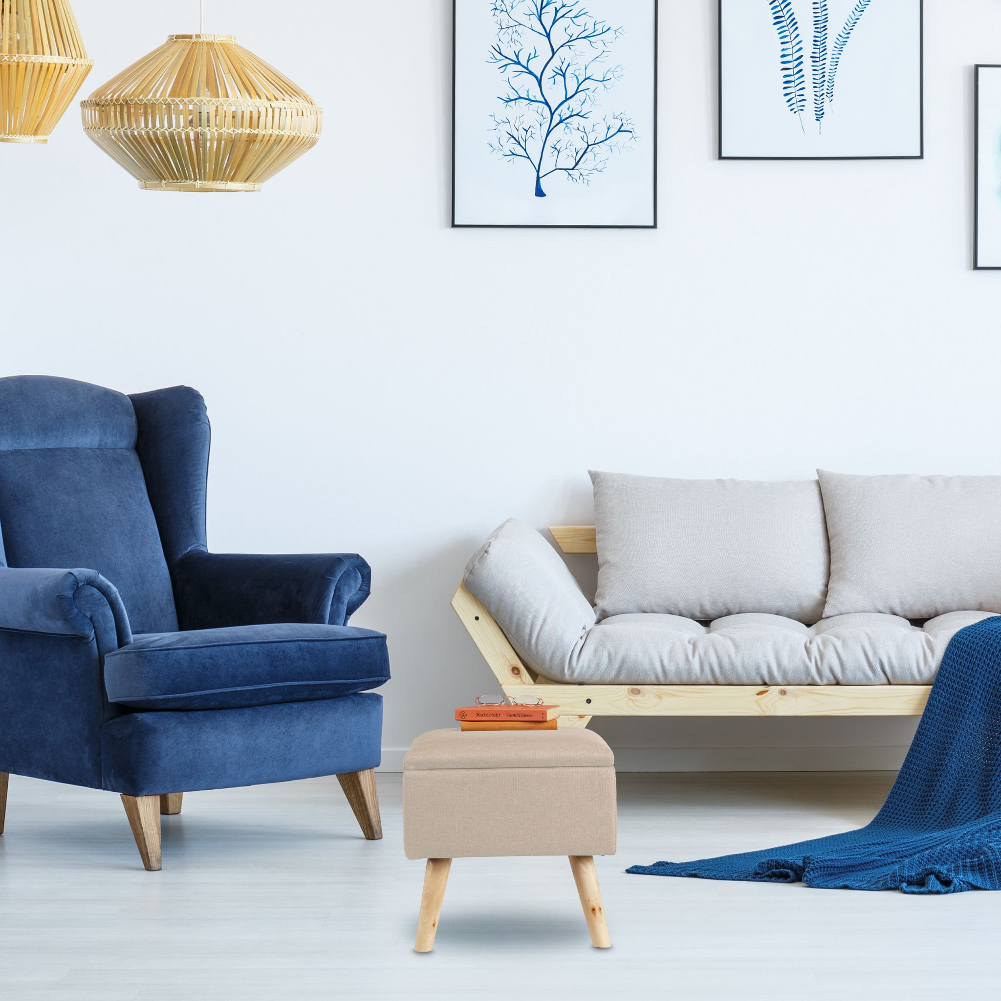 Hocker mit Stauraum Beige-Hellbraun von Relaxdays
