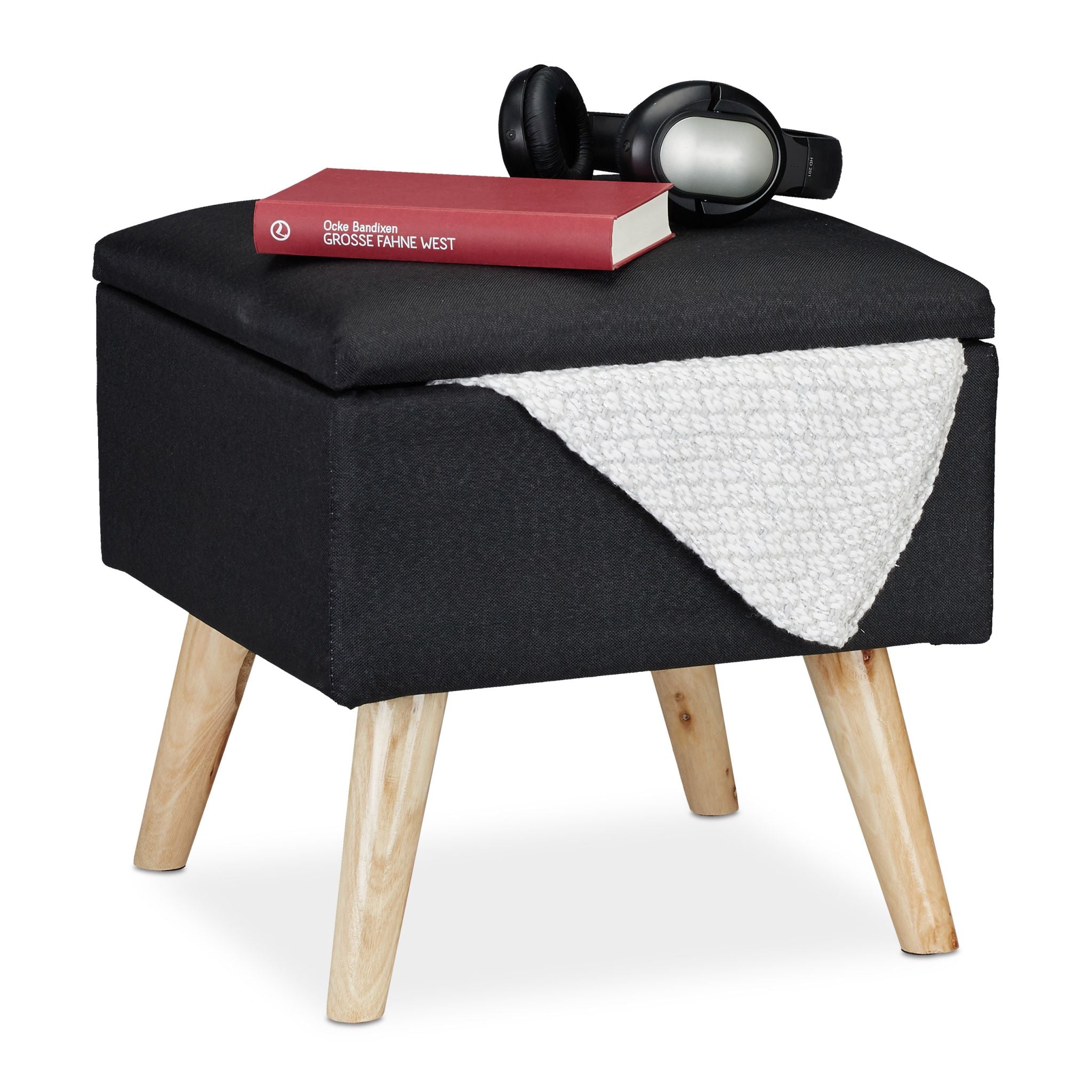 Hocker mit Stauraum Hellbraun-Schwarz von Relaxdays