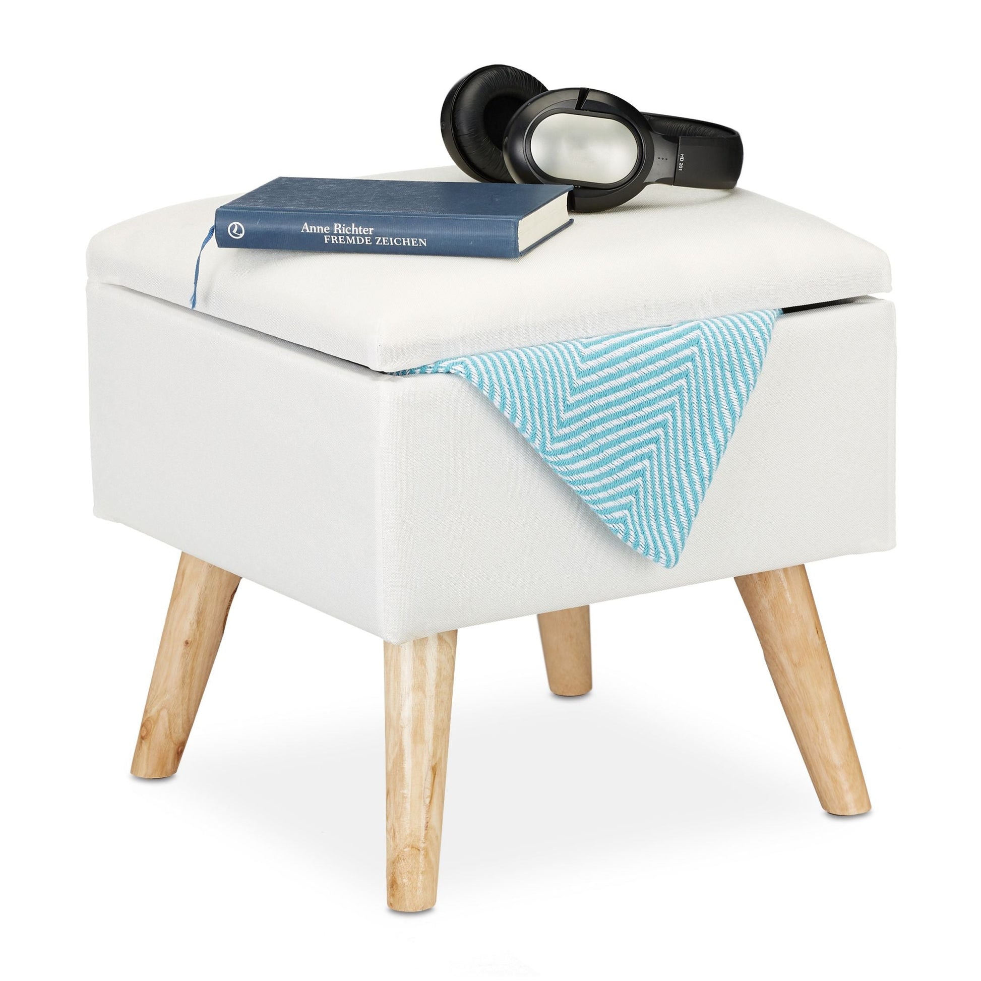 Hocker mit Stauraum Weiss-Hellbraun von Relaxdays