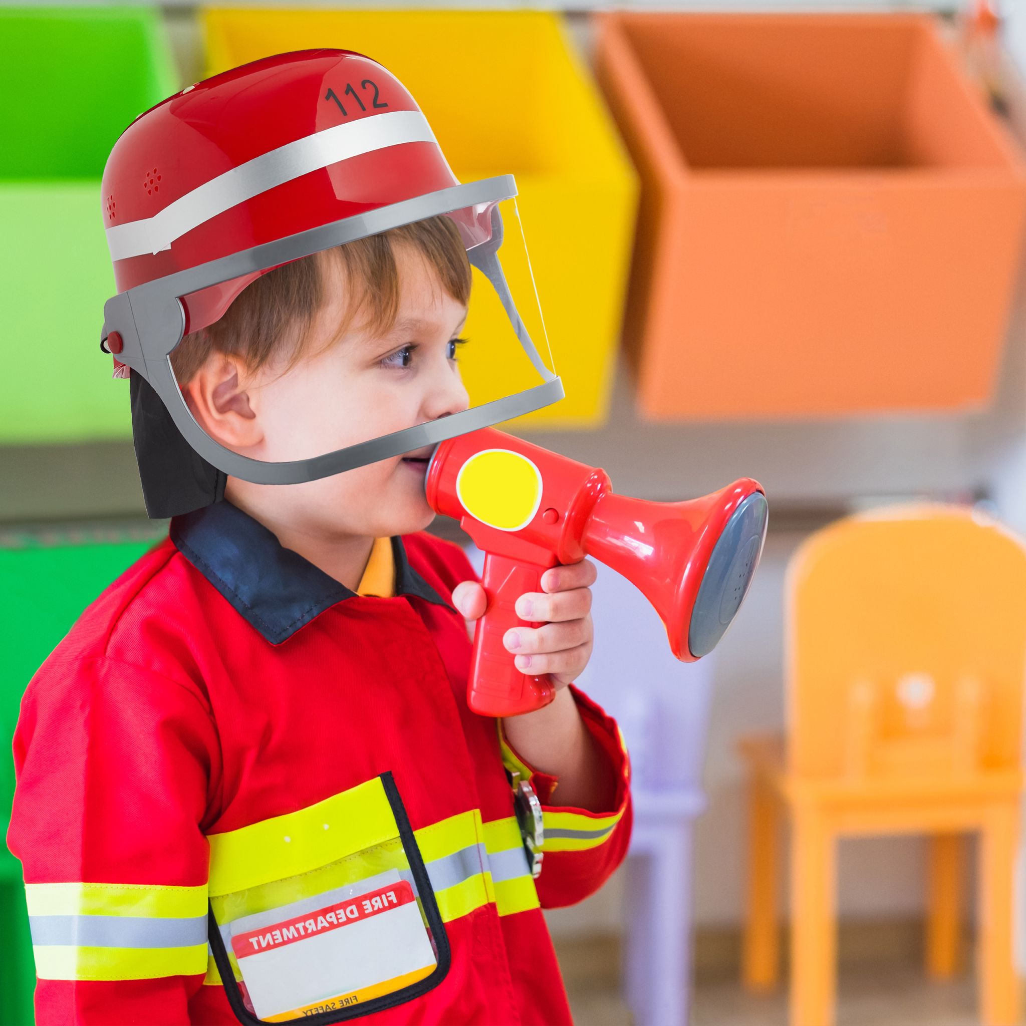 Feuerwehrhelm Kinder Rot-Schwarz-Silber von Relaxdays