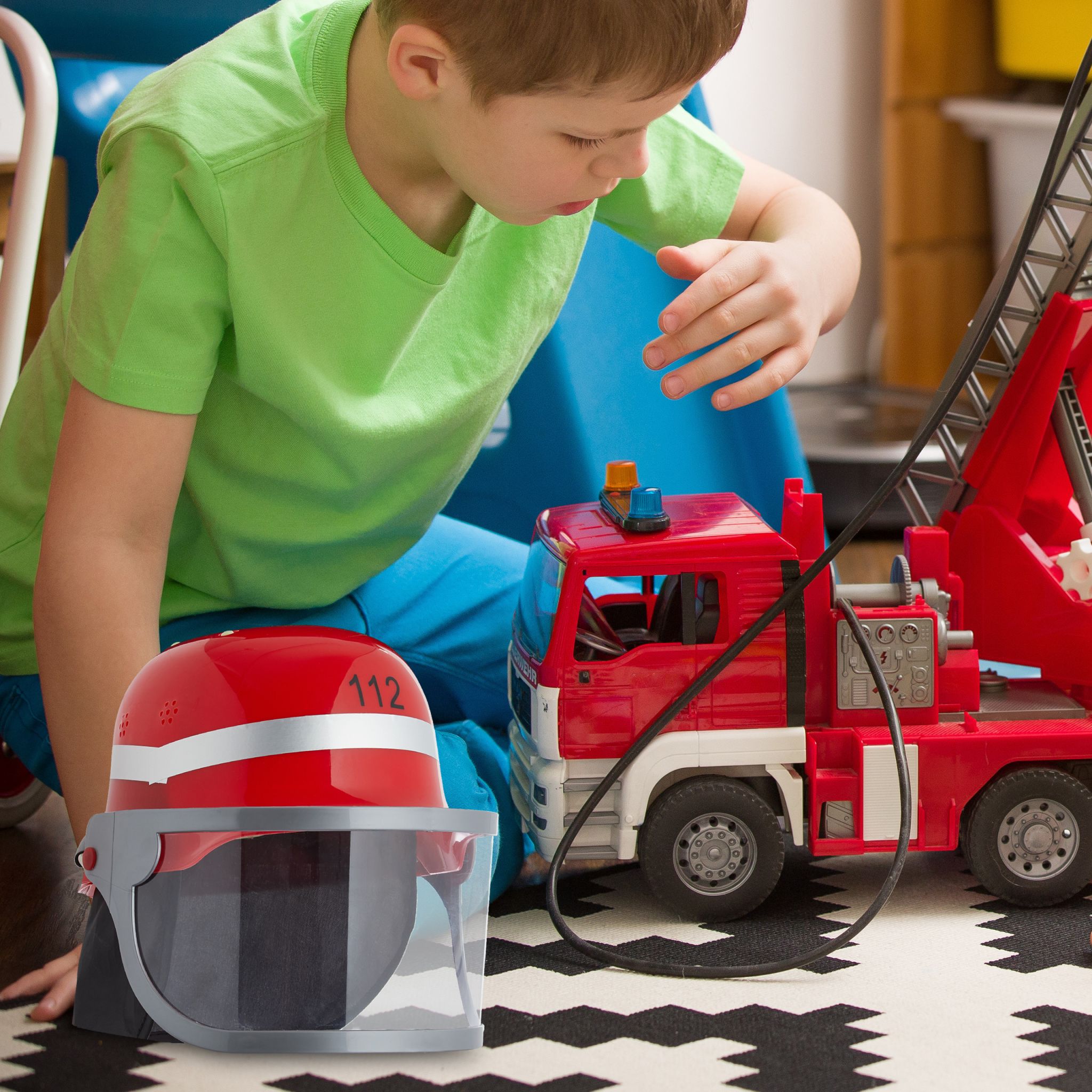 Feuerwehrhelm Kinder Rot-Schwarz-Silber von Relaxdays
