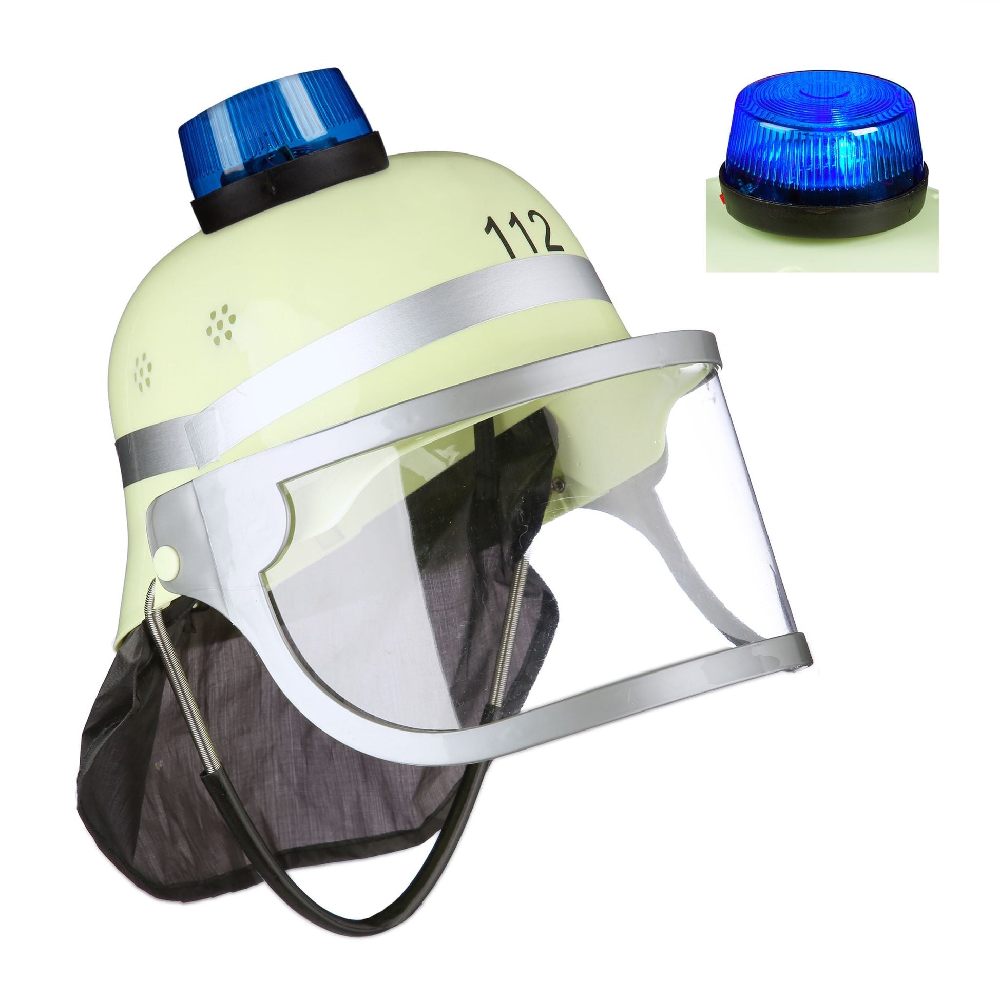 Feuerwehrhelm Kinder mit Blaulicht Blau-Gelb-Schwarz von Relaxdays