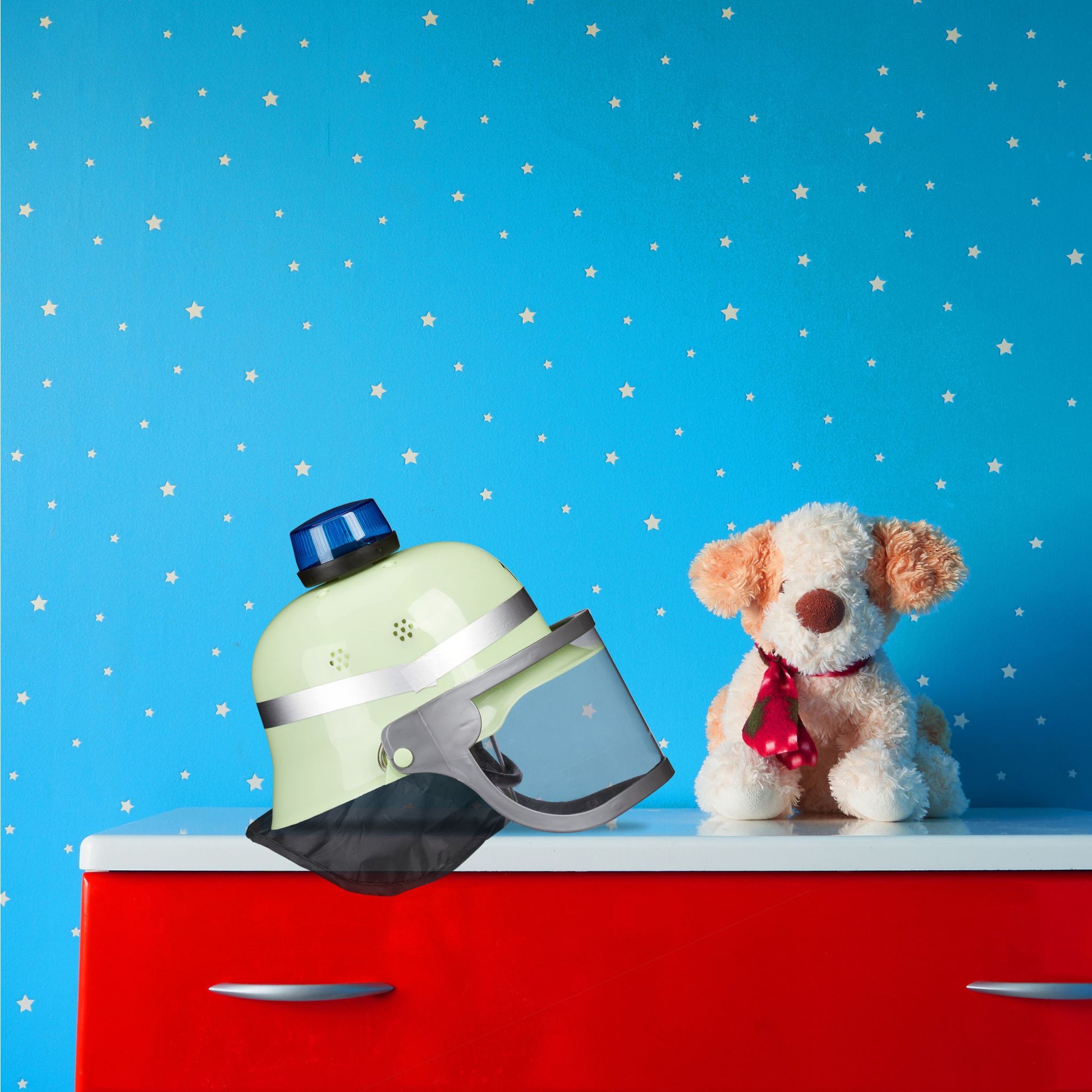 Feuerwehrhelm Kinder mit Blaulicht Blau-Gelb-Schwarz von Relaxdays