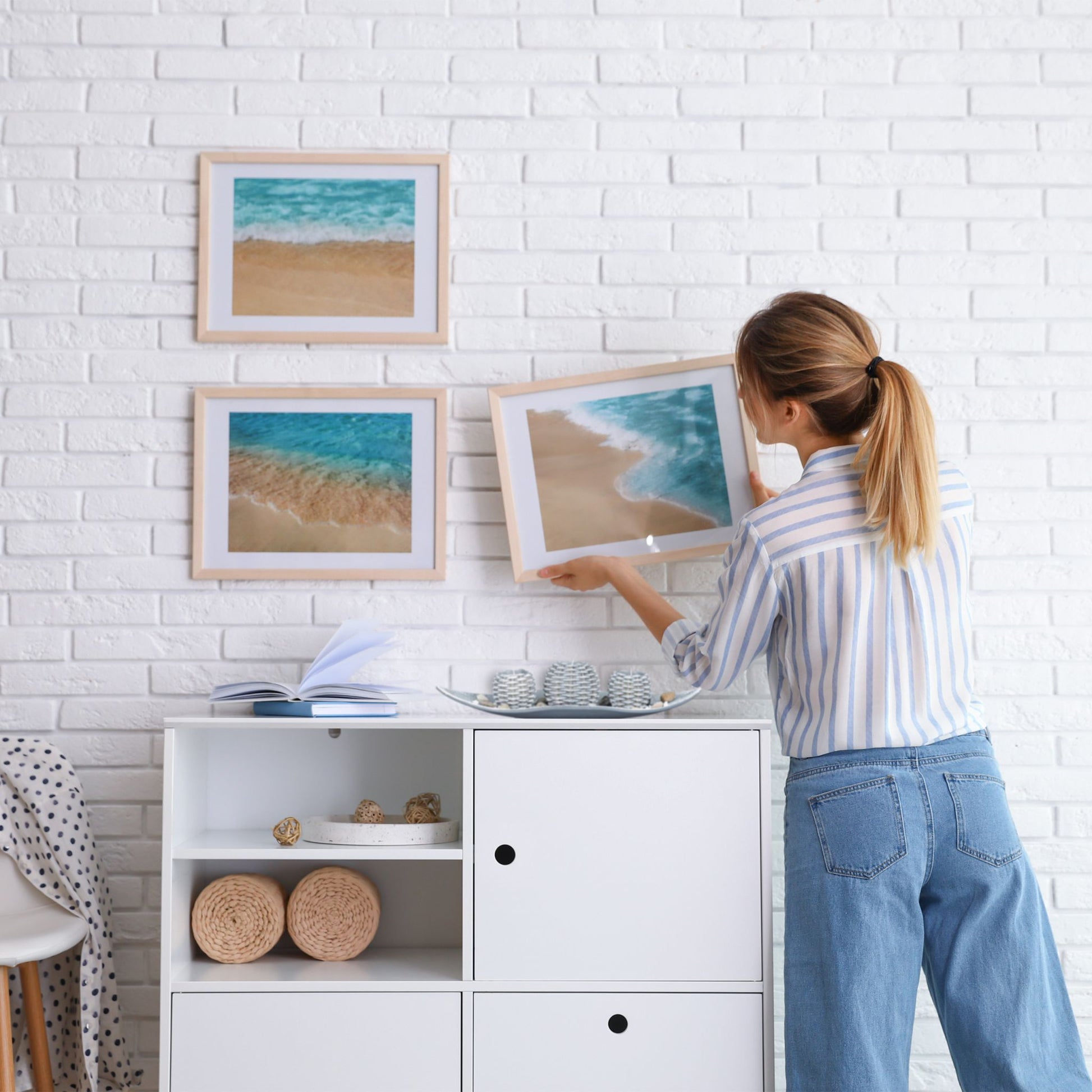 Kerzen Deko mit Schale Weiss-Braun-Grau von Relaxdays