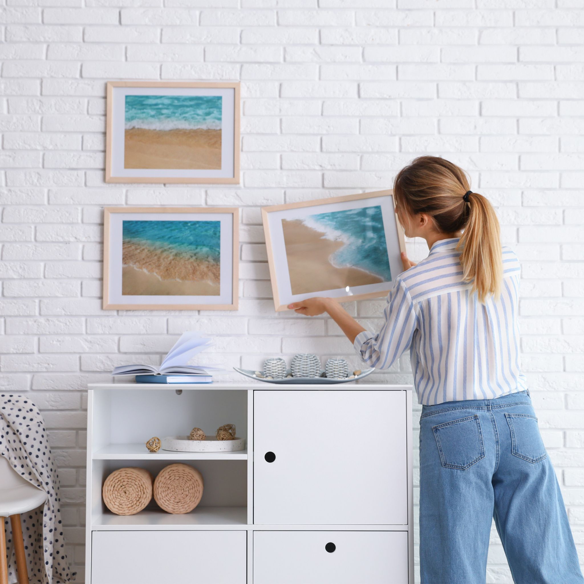 Kerzen Deko mit Schale Weiss-Braun-Grau von Relaxdays