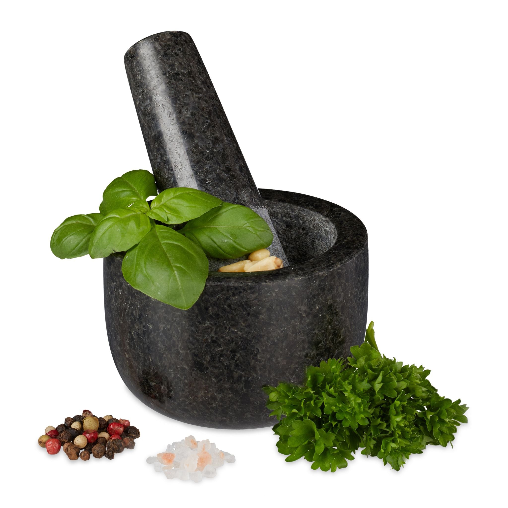 Granit Mörser mit Stössel klein Anthrazit von Relaxdays