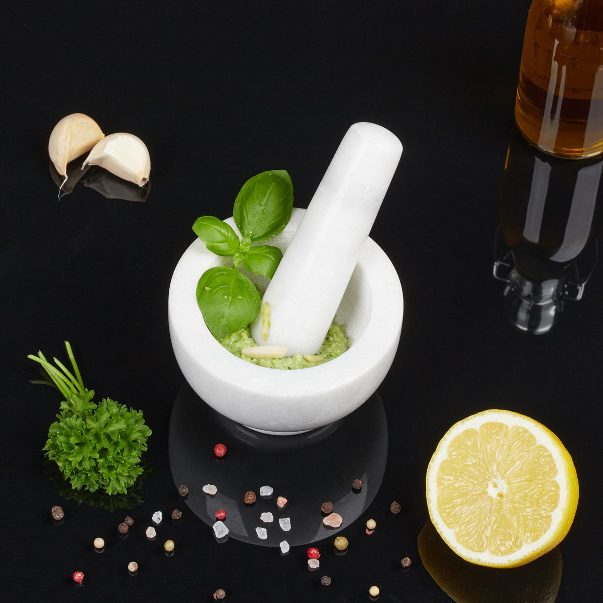 Marmor Mörser mit Stössel klein Weiss von Relaxdays