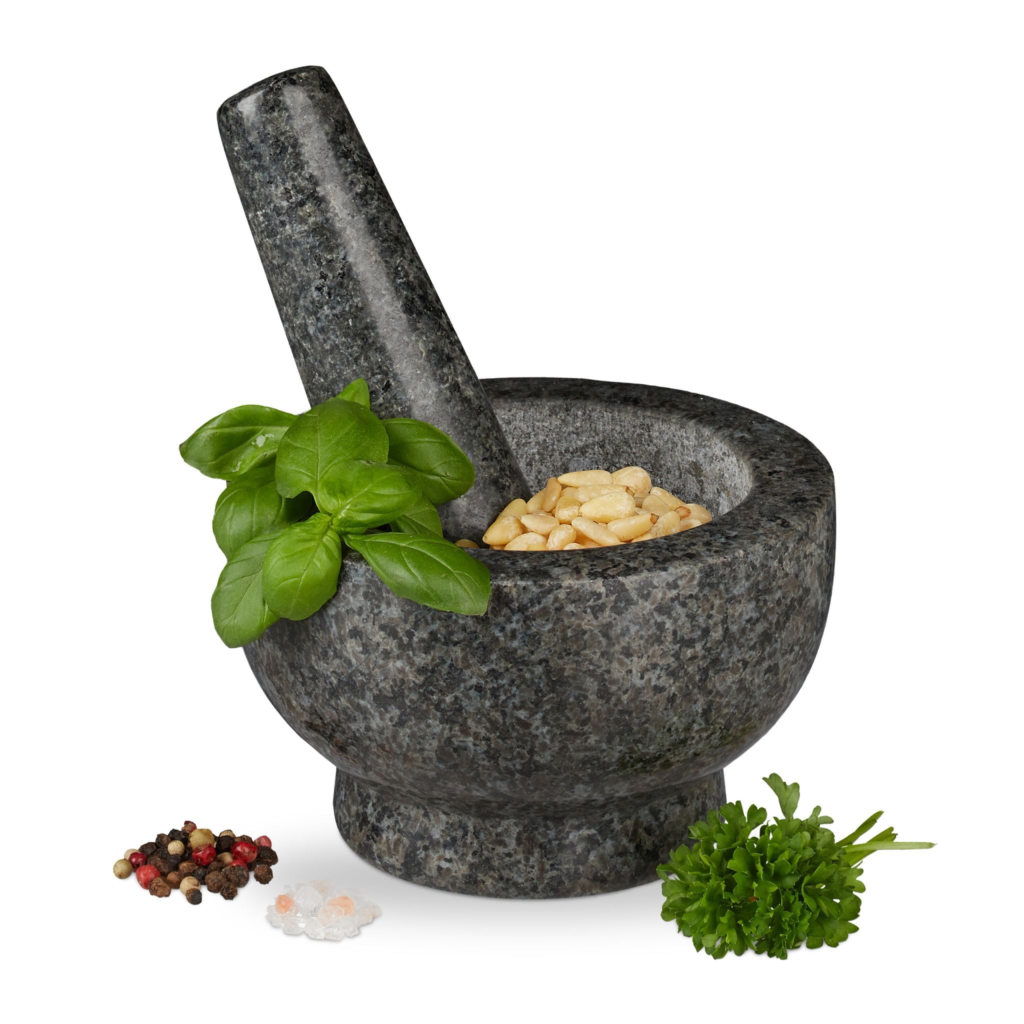 Granit Mörser mit Stössel gross Anthrazit von Relaxdays