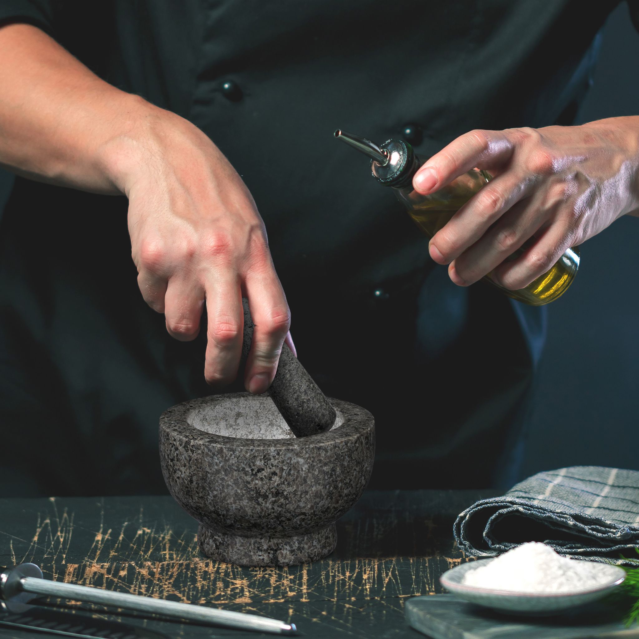 Granit Mörser mit Stössel gross Anthrazit von Relaxdays