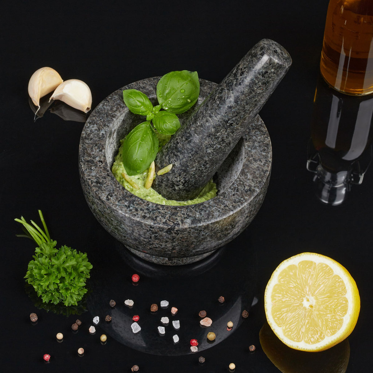 Granit Mörser mit Stössel gross Anthrazit von Relaxdays