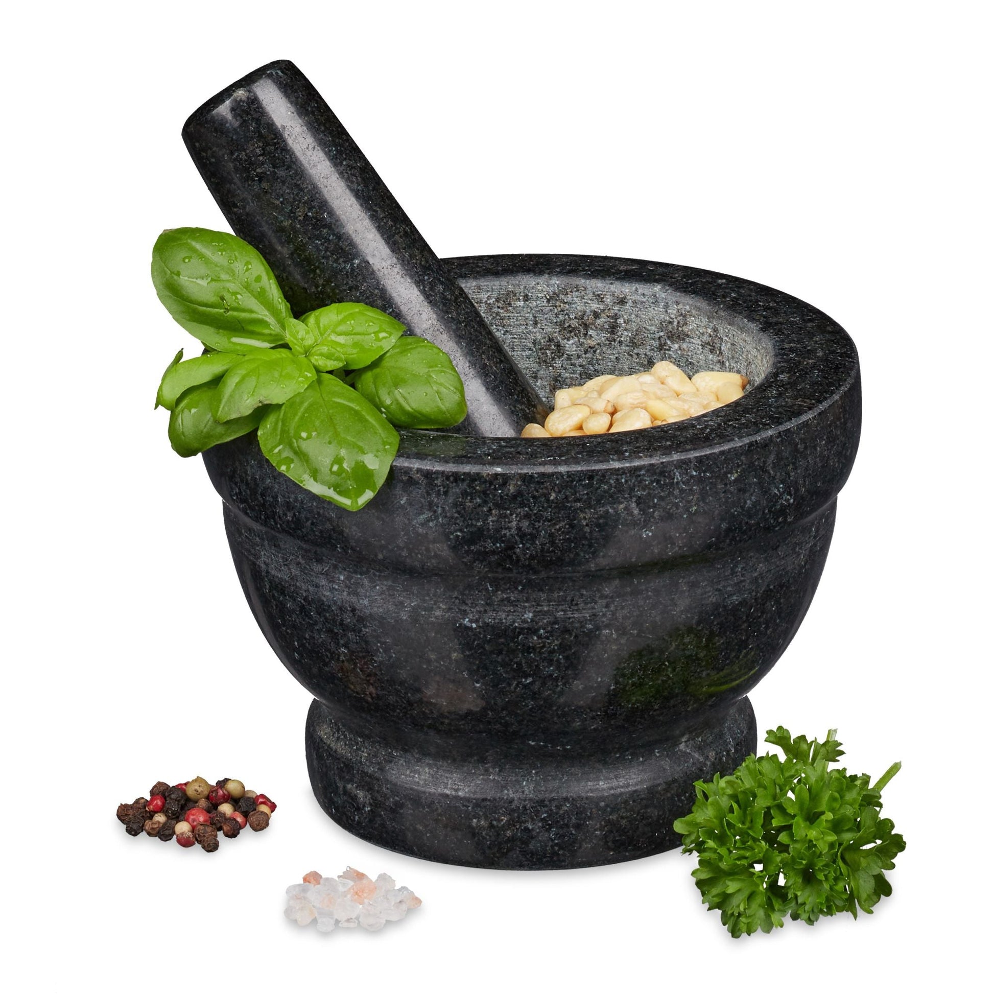 Granit Mörser mit Stössel XL Schwarz von Relaxdays