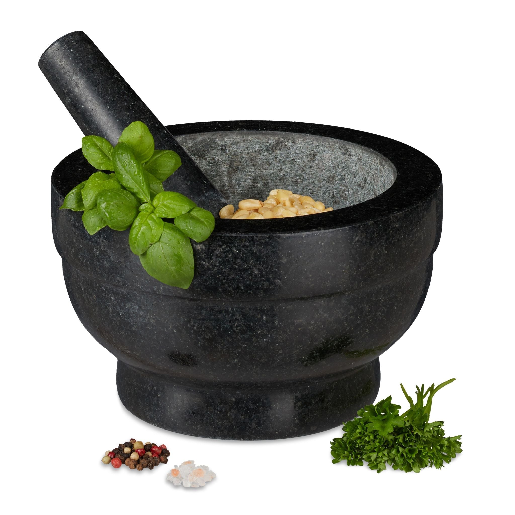 Granit Mörser mit Stössel 20cm Schwarz-Grau von Relaxdays