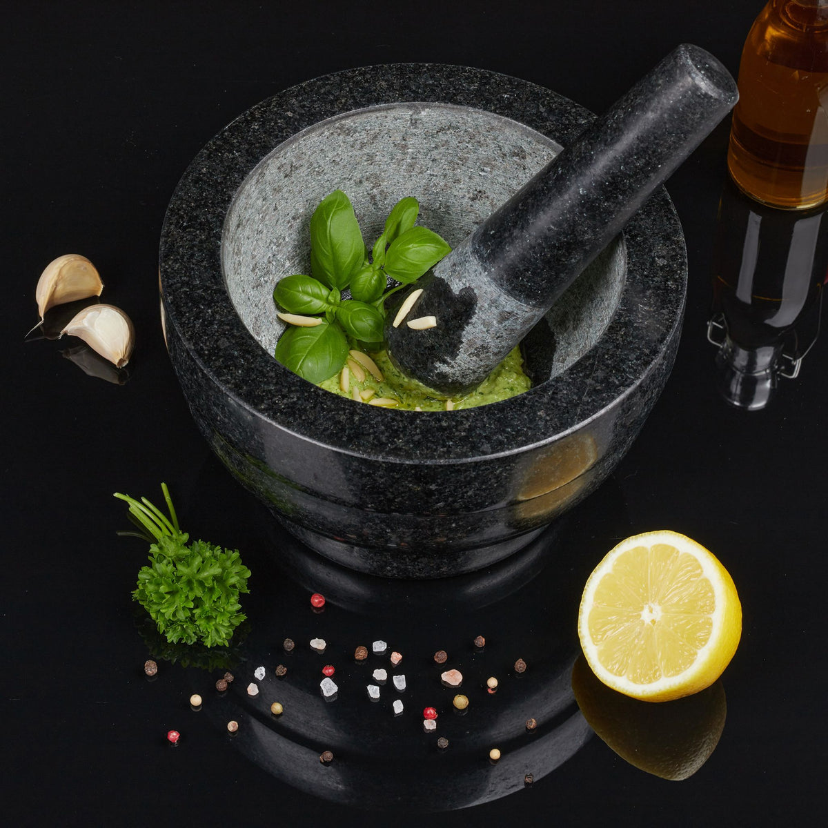 Granit Mörser mit Stössel 20cm Schwarz-Grau von Relaxdays