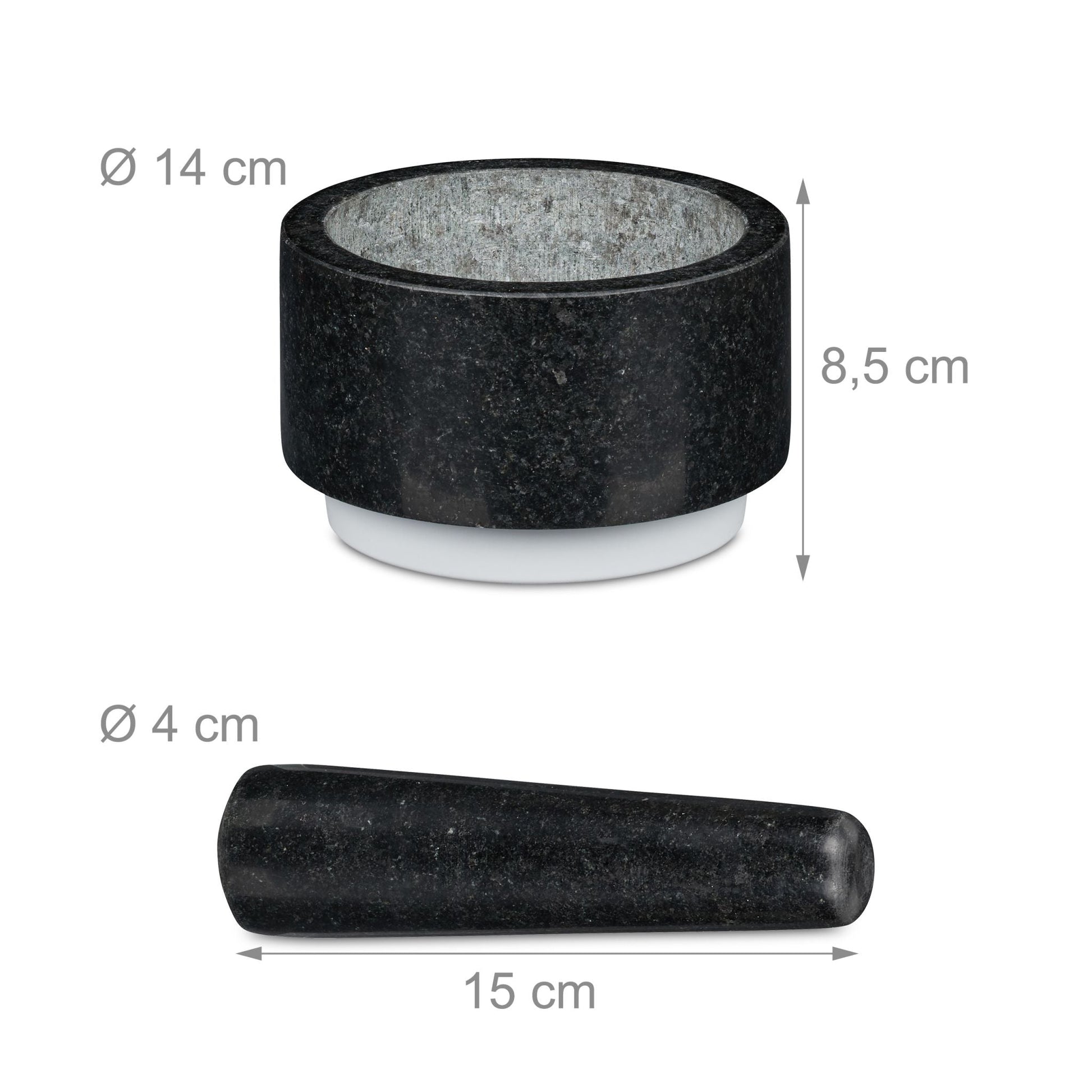 Granit Mörser mit Stössel rutschfest Weiss-Schwarz von Relaxdays