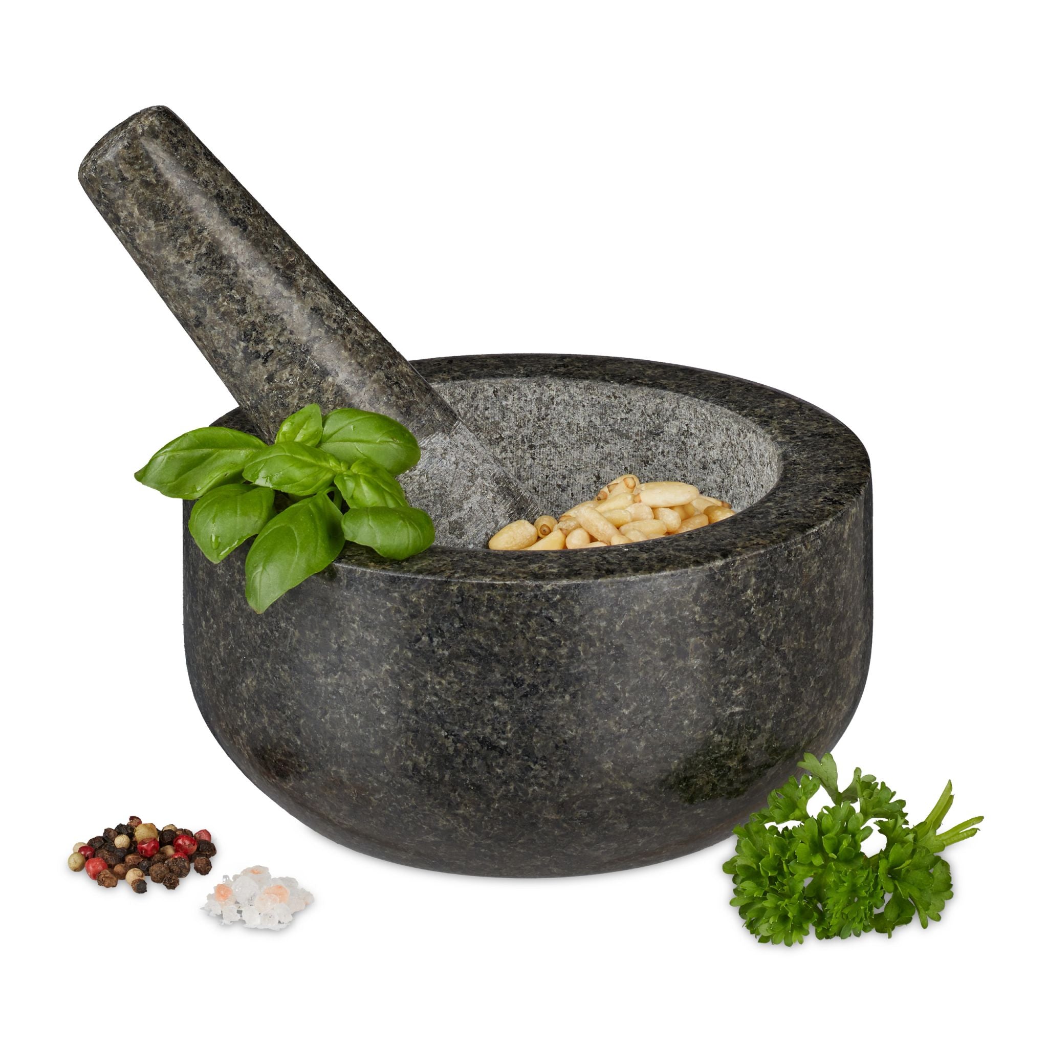 Granit Mörser mit Stössel 16cm Anthrazit-Grau von Relaxdays