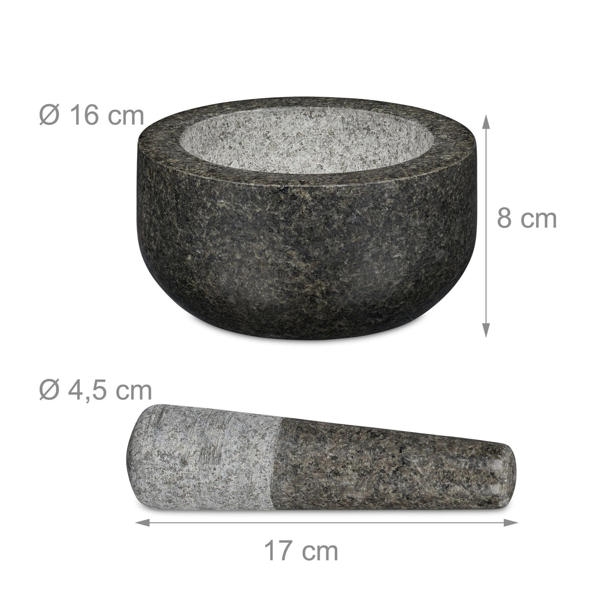 Granit Mörser mit Stössel 16cm Anthrazit-Grau von Relaxdays