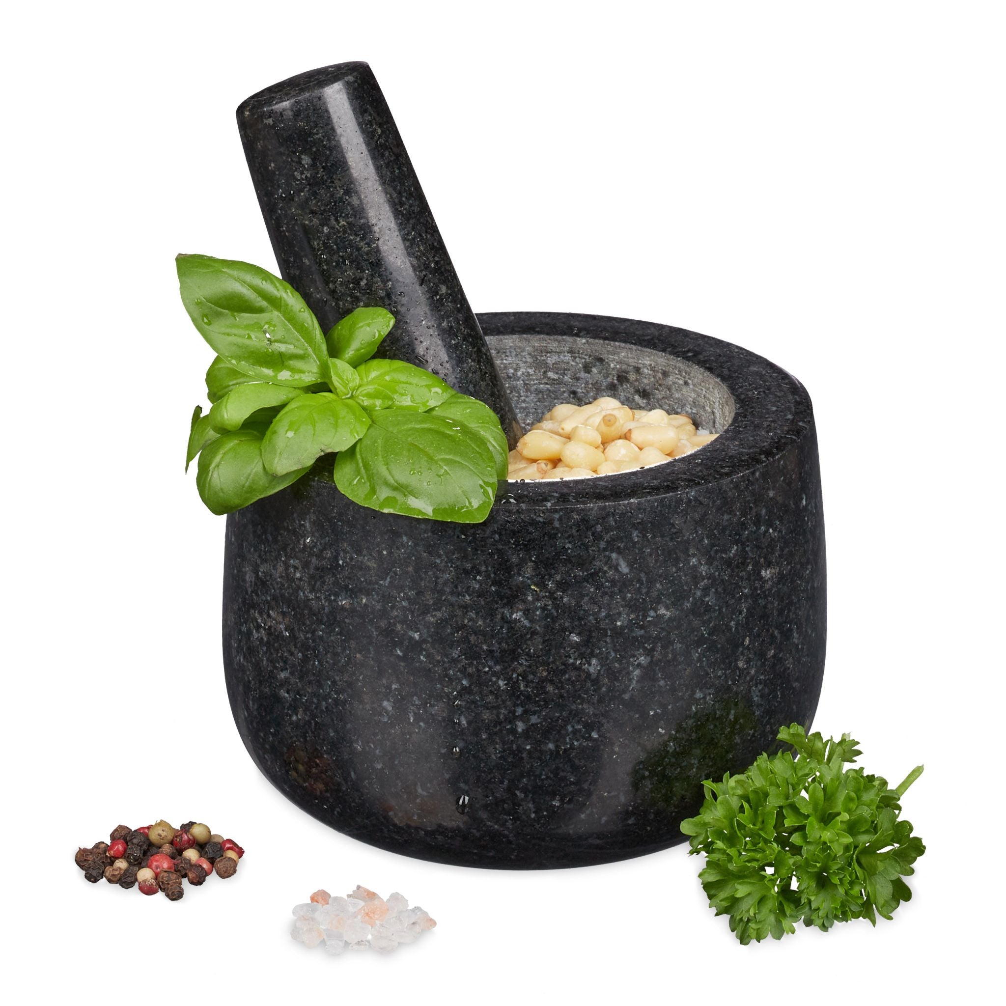 Granit Mörser mit Stössel 12cm Schwarz von Relaxdays