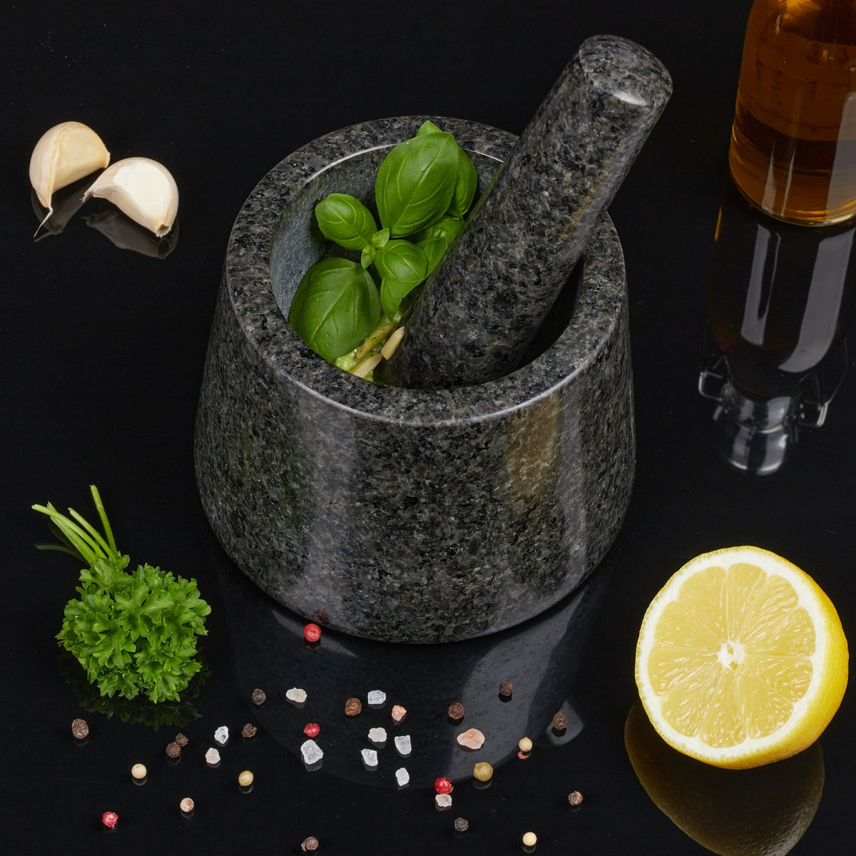 Granitmörser mit Stössel für Pesto Anthrazit von Relaxdays