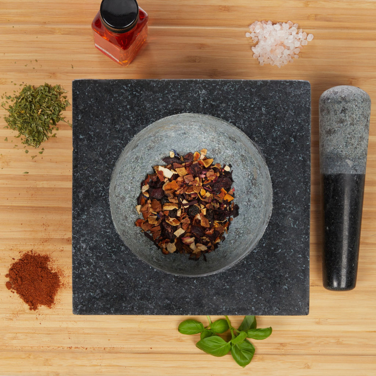 Eckiger Mörser mit Stössel Granit Schwarz-Grau von Relaxdays