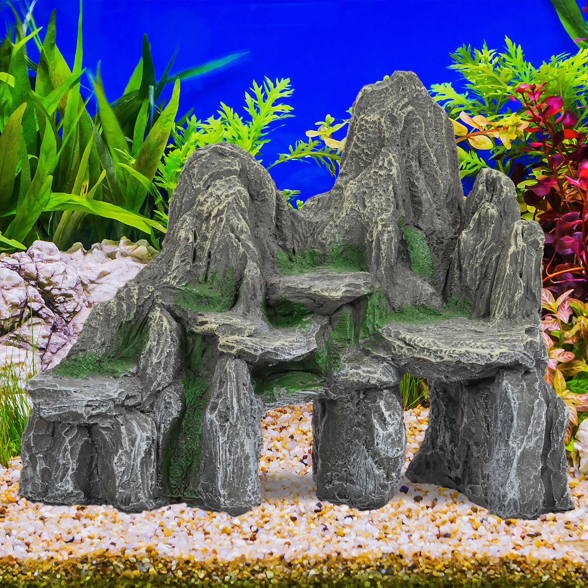 Aquarium Deko Fels mit Höhlen Dunkelgrün-Grau von Relaxdays