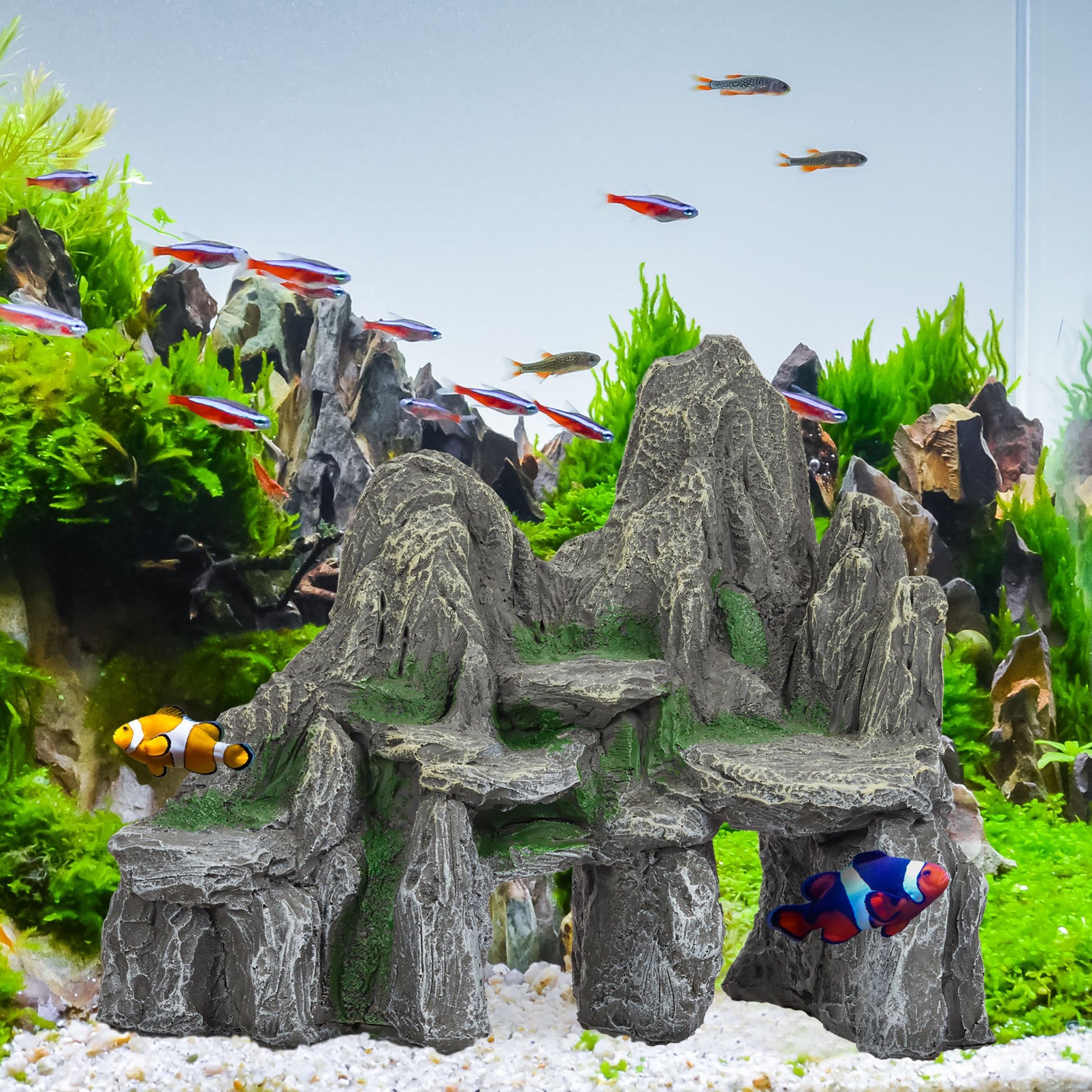 Aquarium Deko Fels mit Höhlen Dunkelgrün-Grau von Relaxdays