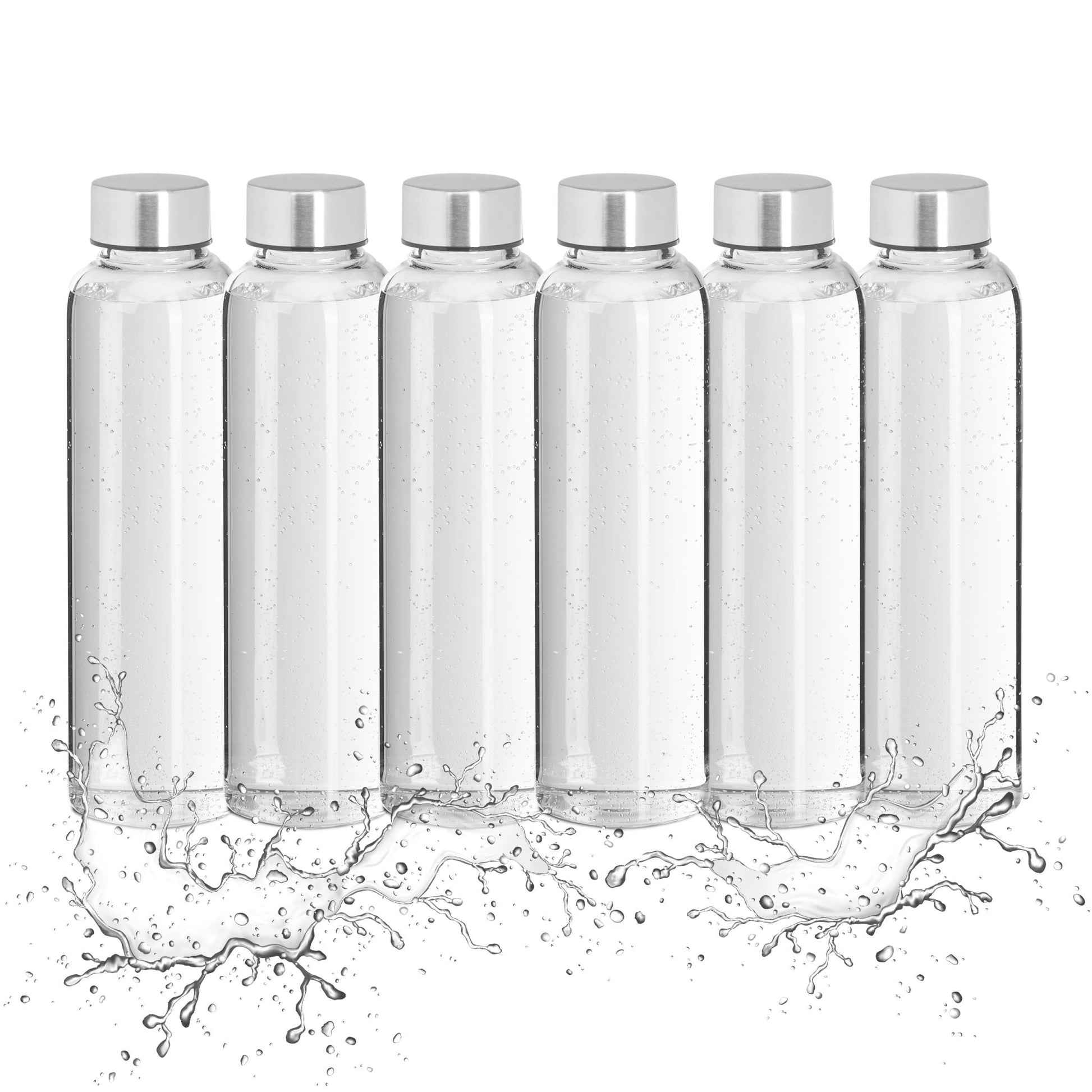 Trinkflasche Glas 500ml 6er-Set Schwarz-Silber-Transparent von Relaxdays