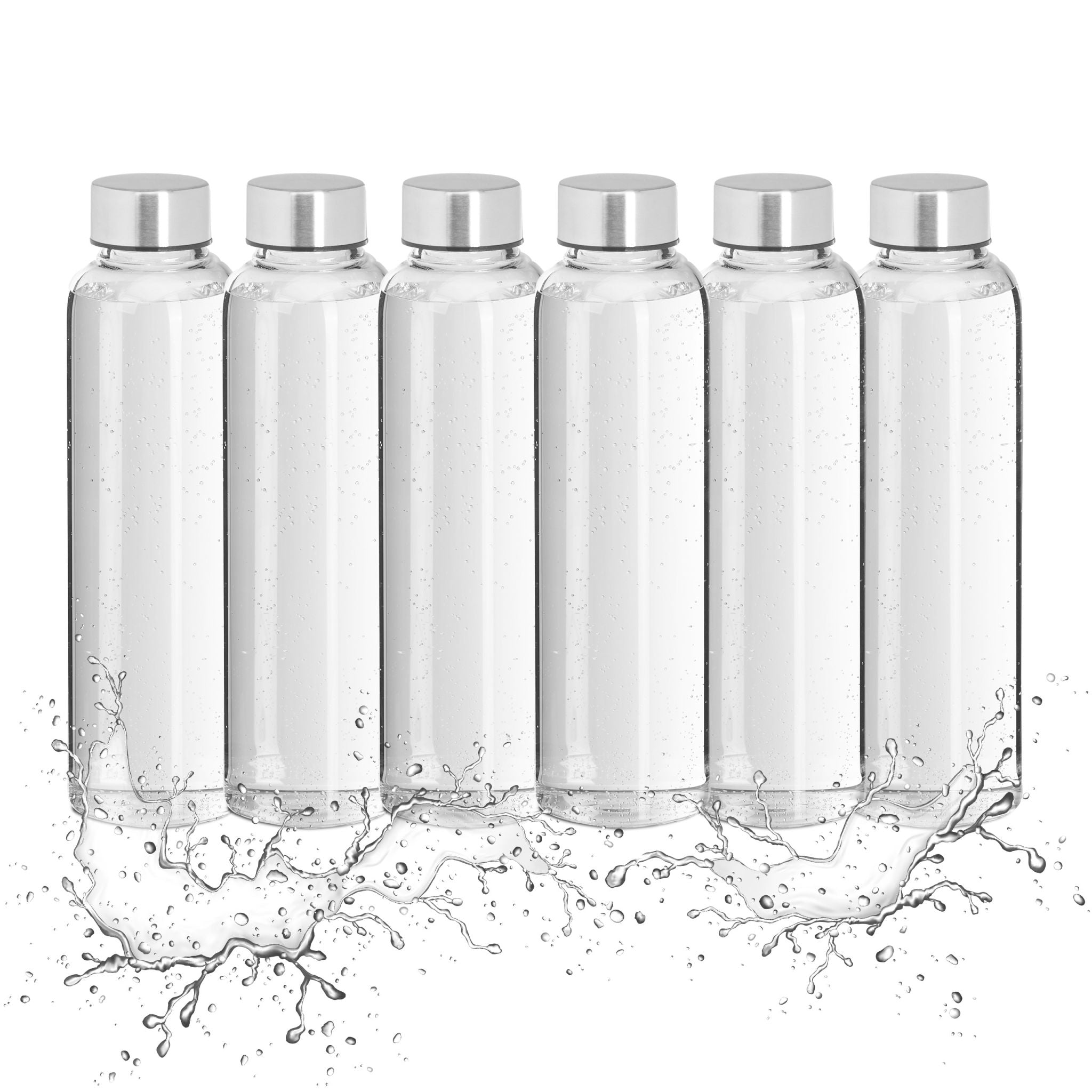 Trinkflasche Glas 500ml 6er-Set Schwarz-Silber-Transparent von Relaxdays