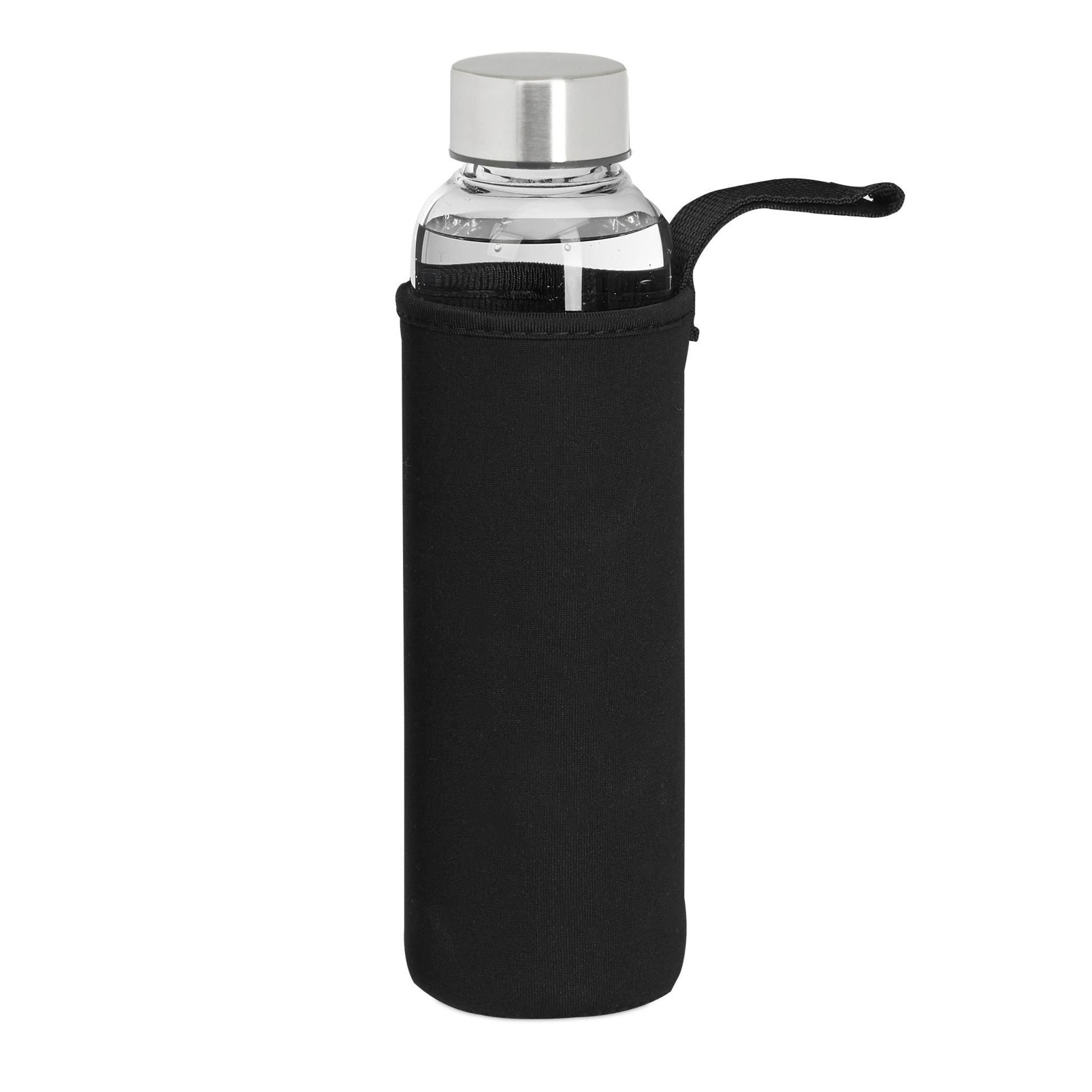 Trinkflasche Glas 500ml 6er-Set Schwarz-Silber-Transparent von Relaxdays