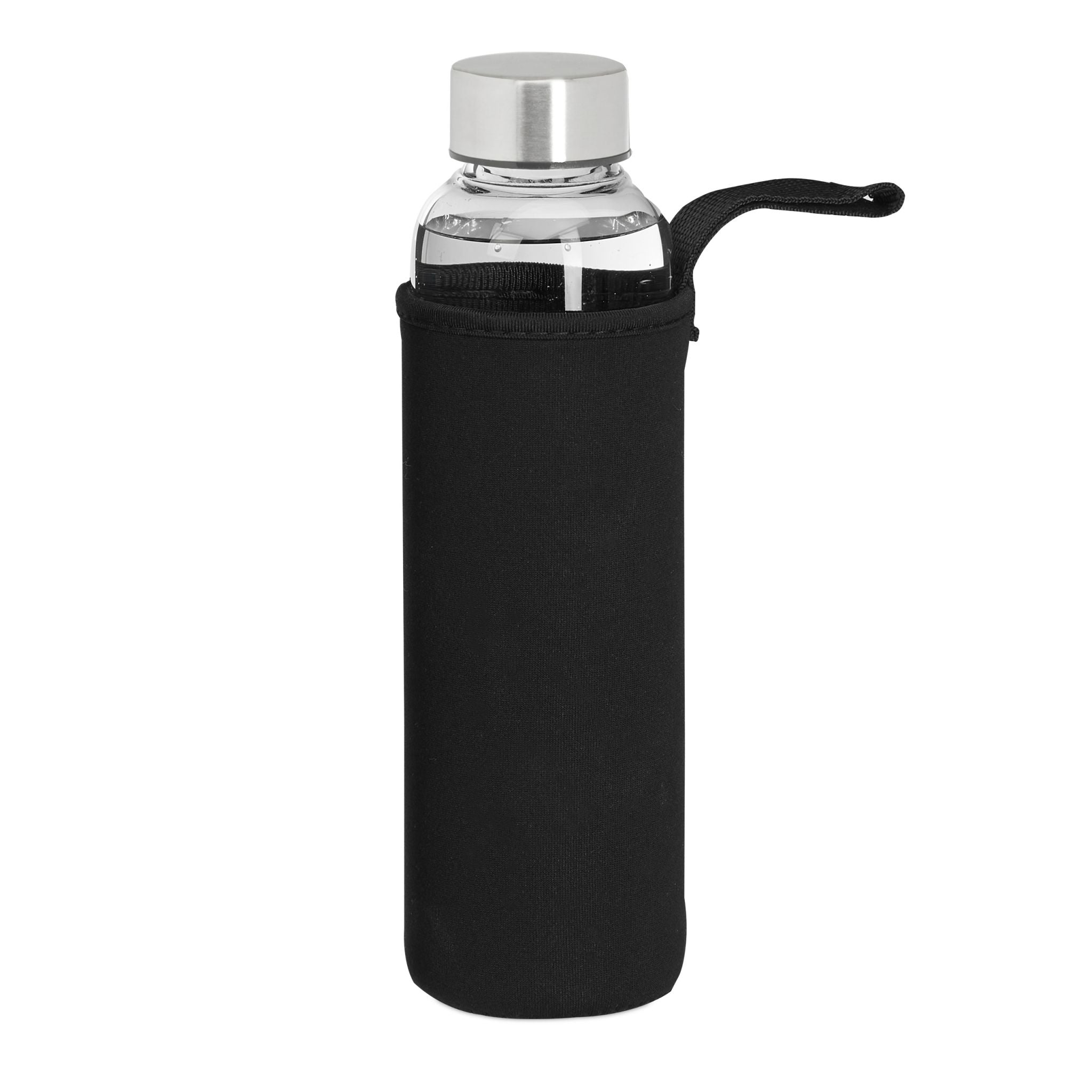 Trinkflasche Glas 500ml 6er-Set Schwarz-Silber-Transparent von Relaxdays