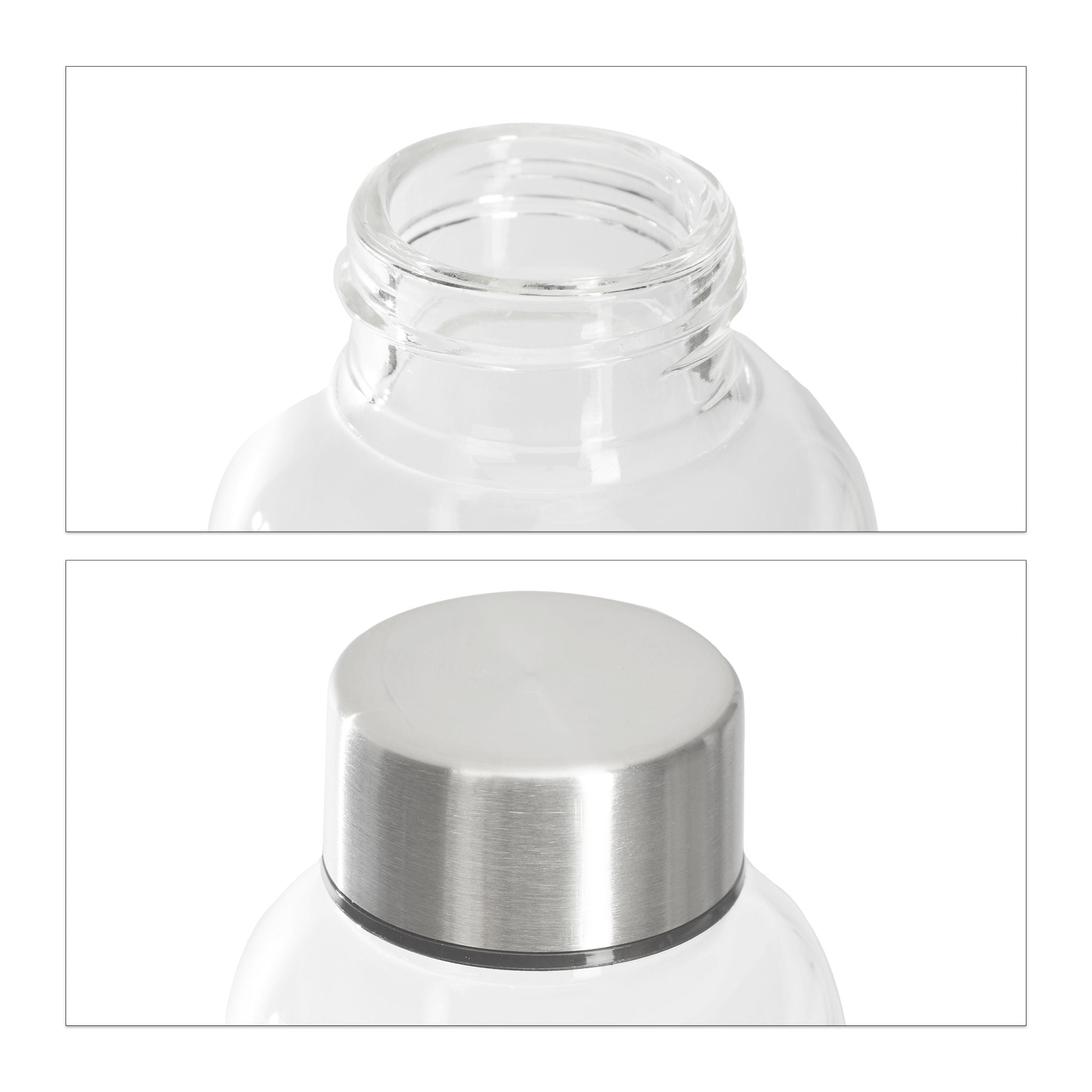 Trinkflasche Glas 500ml 6er-Set Schwarz-Silber-Transparent von Relaxdays