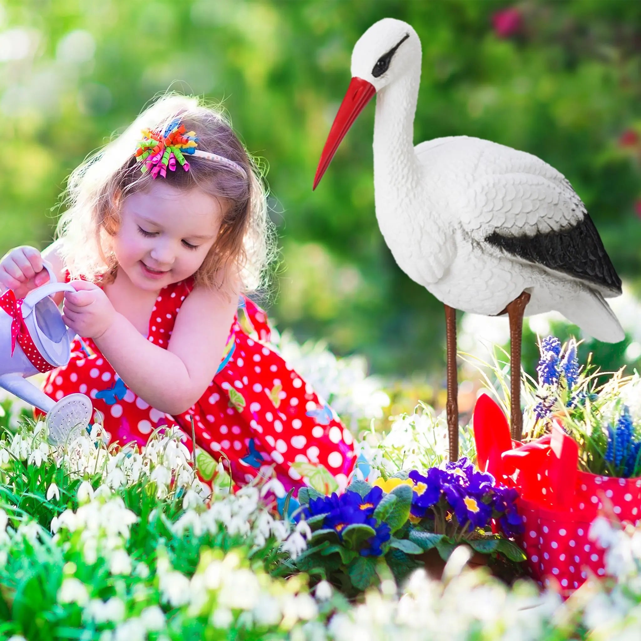 Gartenfigur Storch Weiss-Braun-Schwarz von Relaxdays