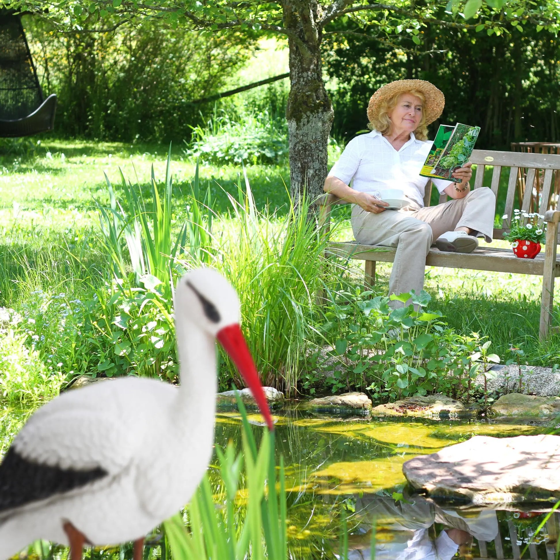 Gartenfigur Storch Weiss-Braun-Schwarz von Relaxdays