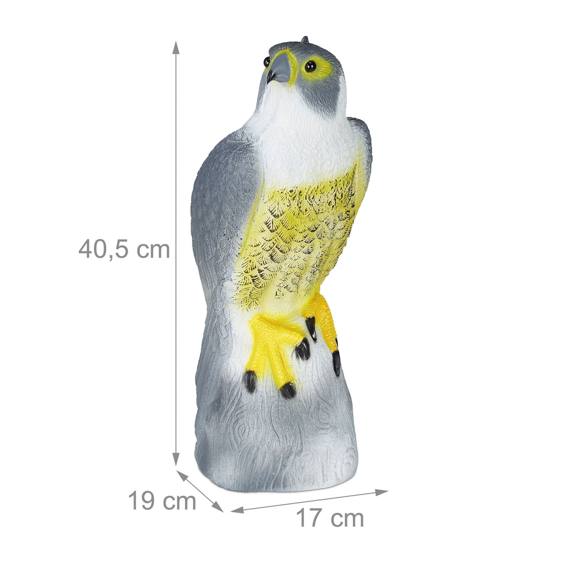 Vogelschreck Falke sitzend Weiss-Gelb-Grau von Relaxdays