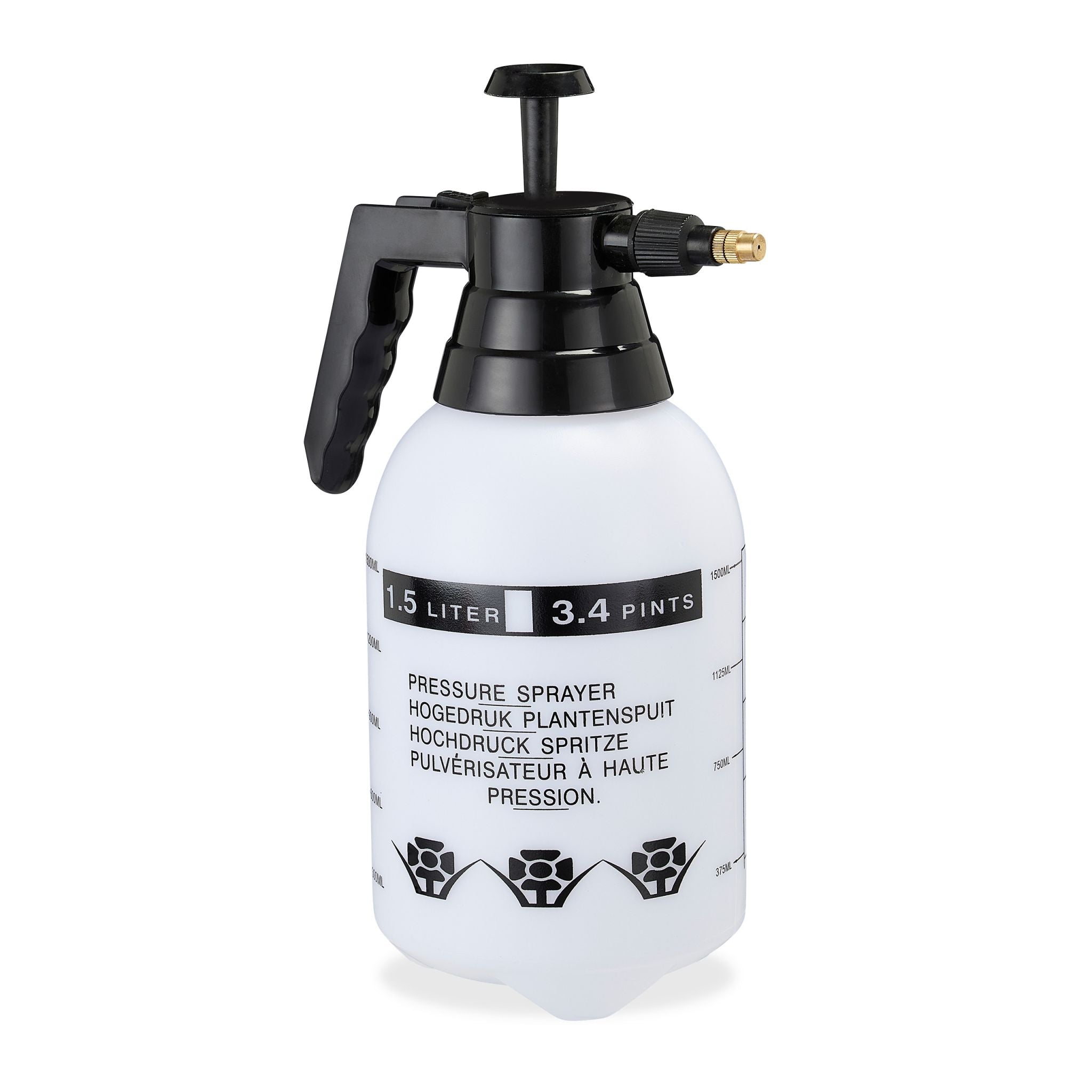 Pumpsprühflasche 1,5 Liter Weiss-Schwarz von Relaxdays