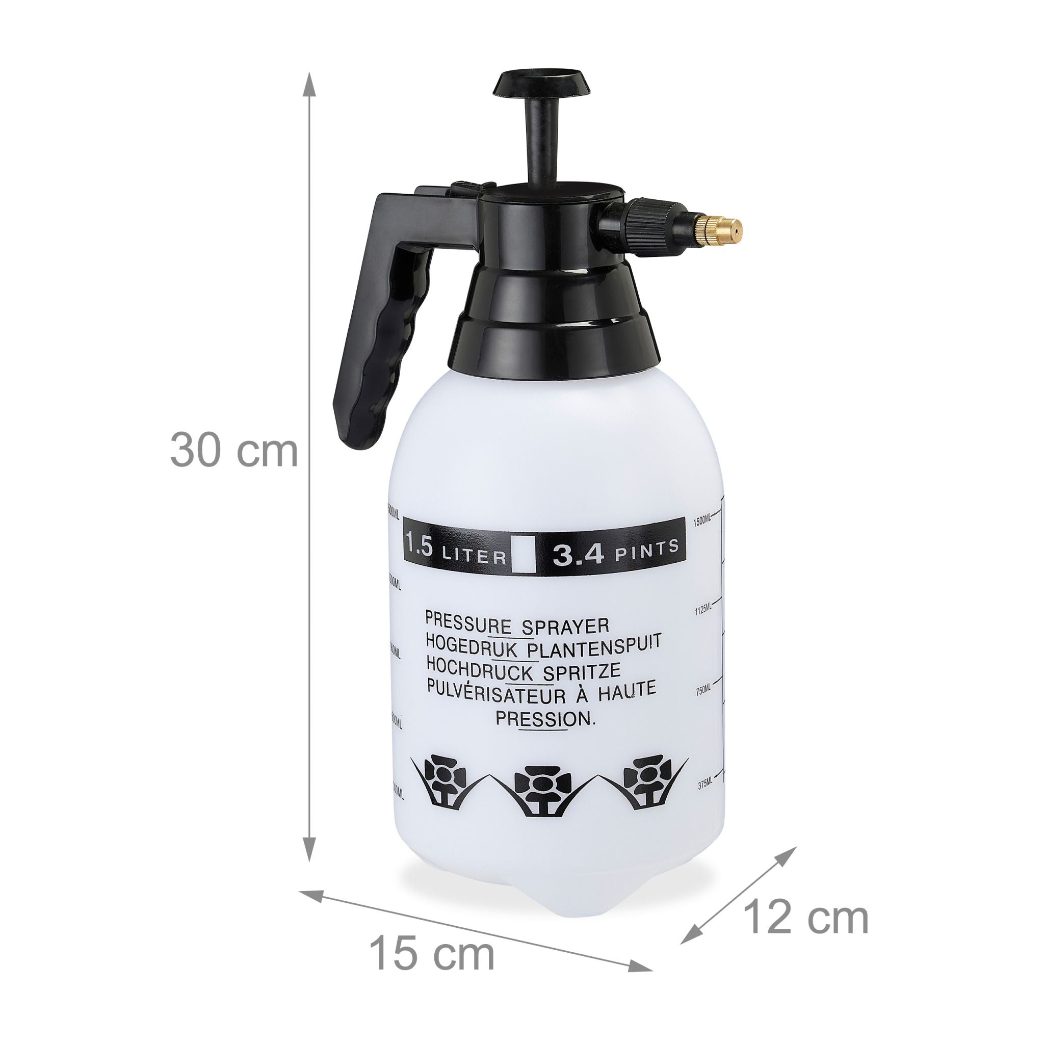 Pumpsprühflasche 1,5 Liter Weiss-Schwarz von Relaxdays