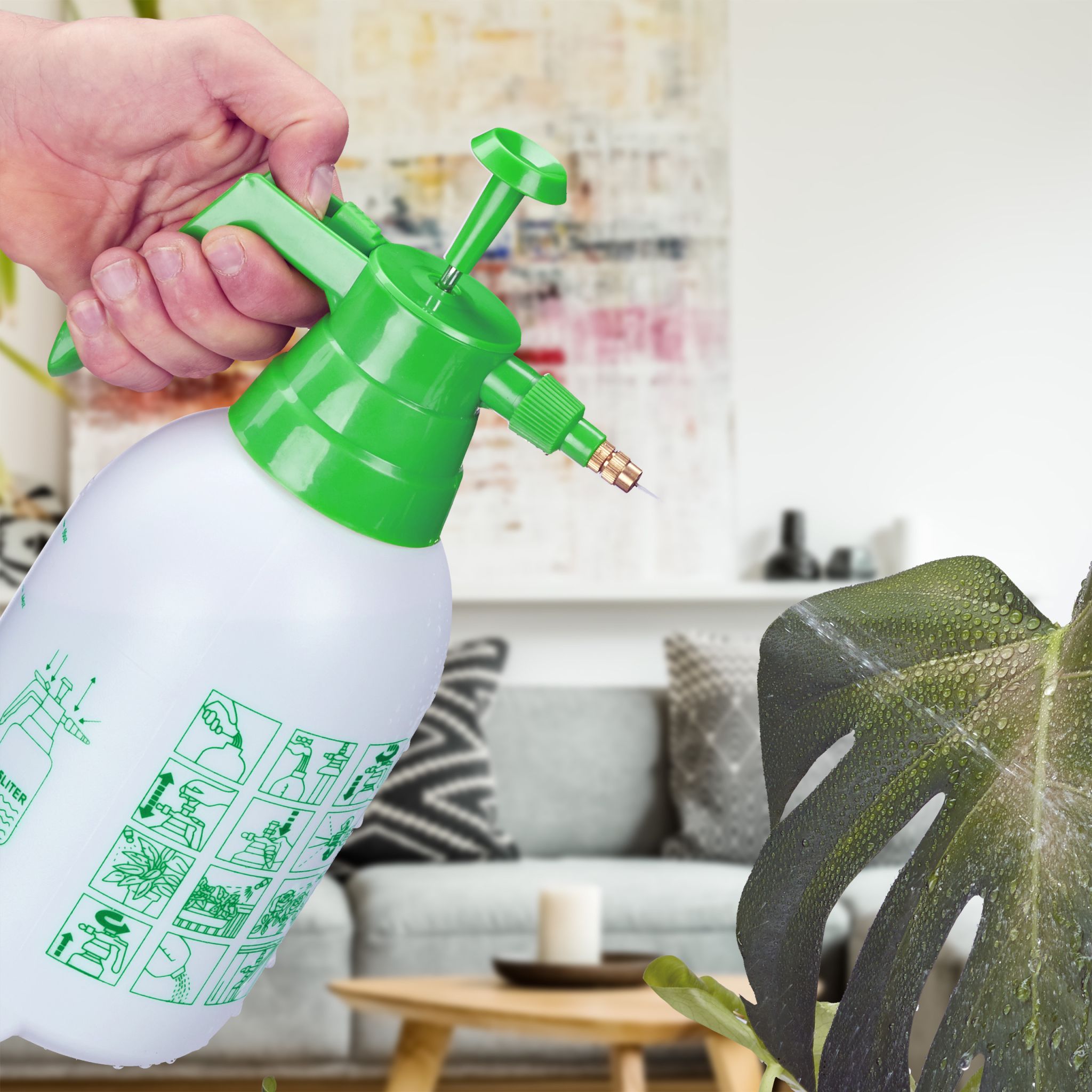 Pumpsprühflasche 1 Liter Weiss-Grün von Relaxdays