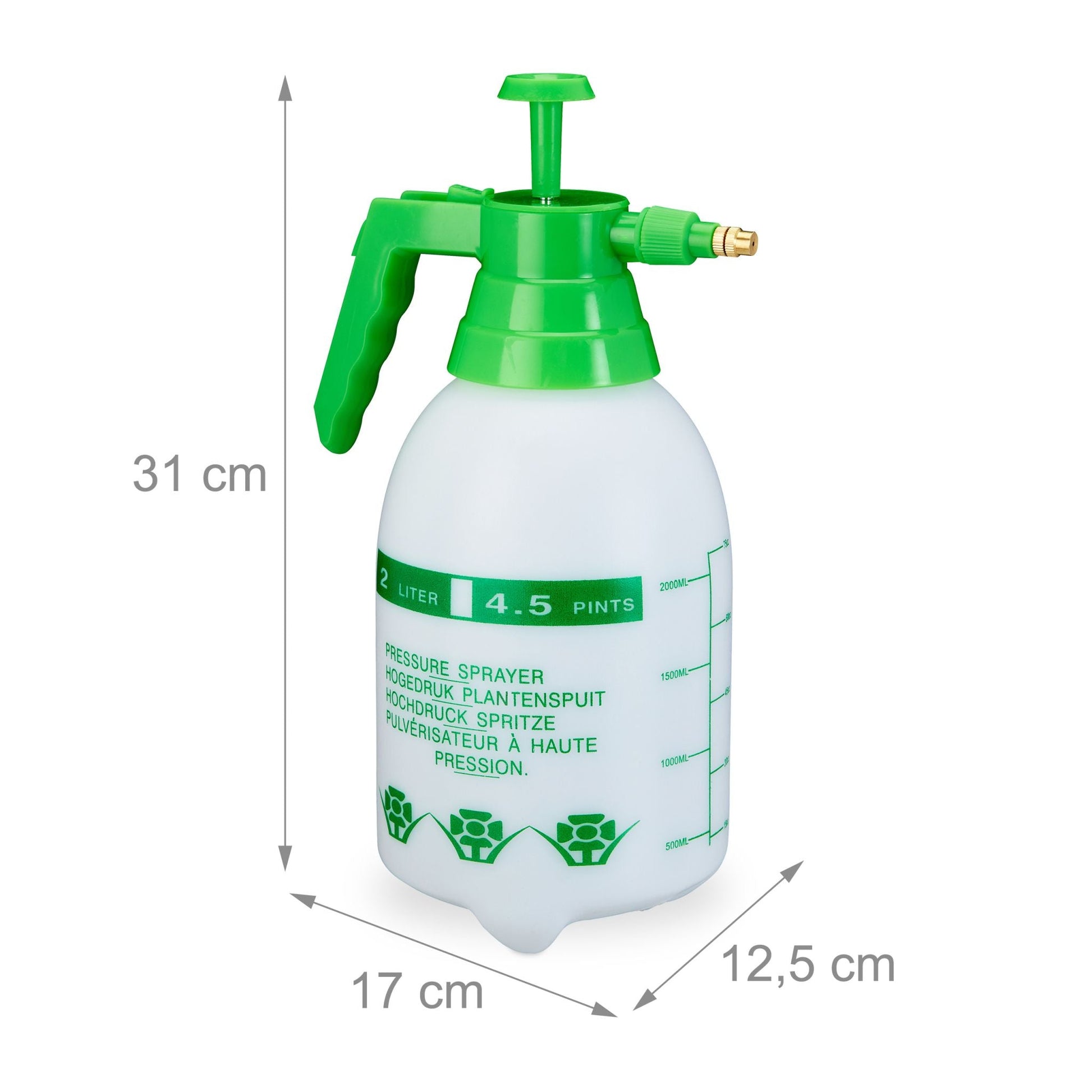 Pumpsprühflasche 2 Liter Weiss-Grün von Relaxdays
