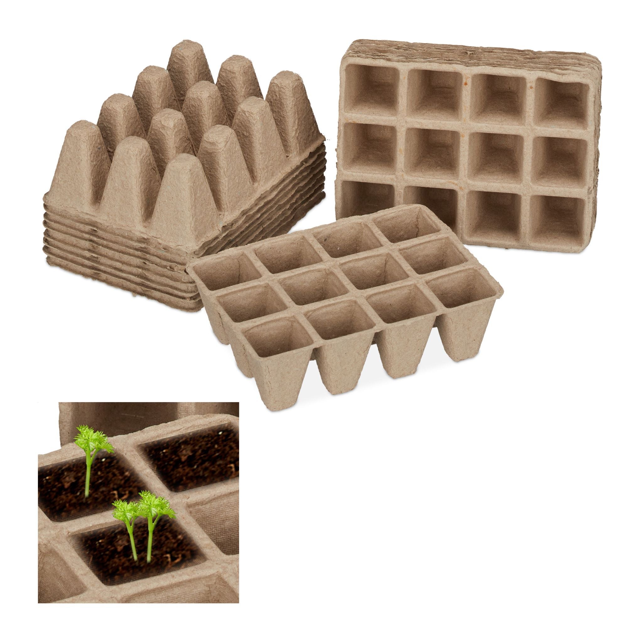 Eckige Anzuchttöpfe Beige von Relaxdays