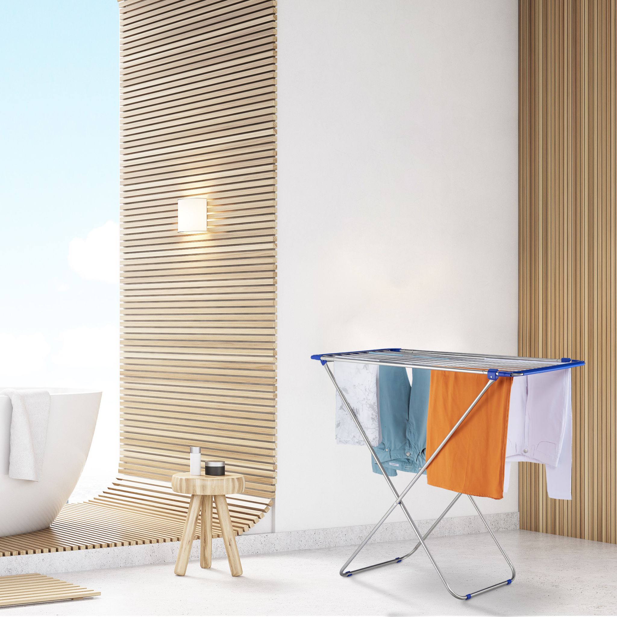 Ausziehbarer Wäscheständer Edelstahl Blau-Silber von Relaxdays