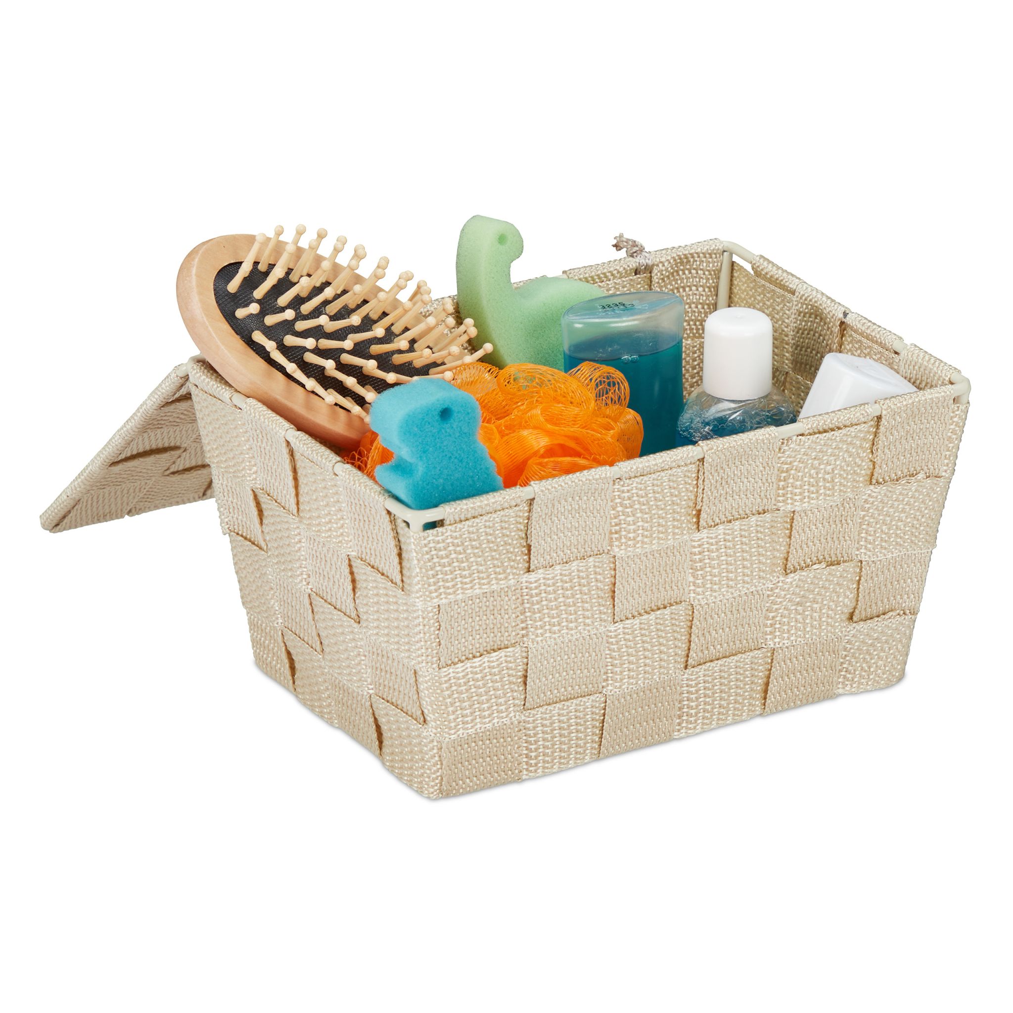 Aufbewahrungskorb mit Deckel Beige von Relaxdays