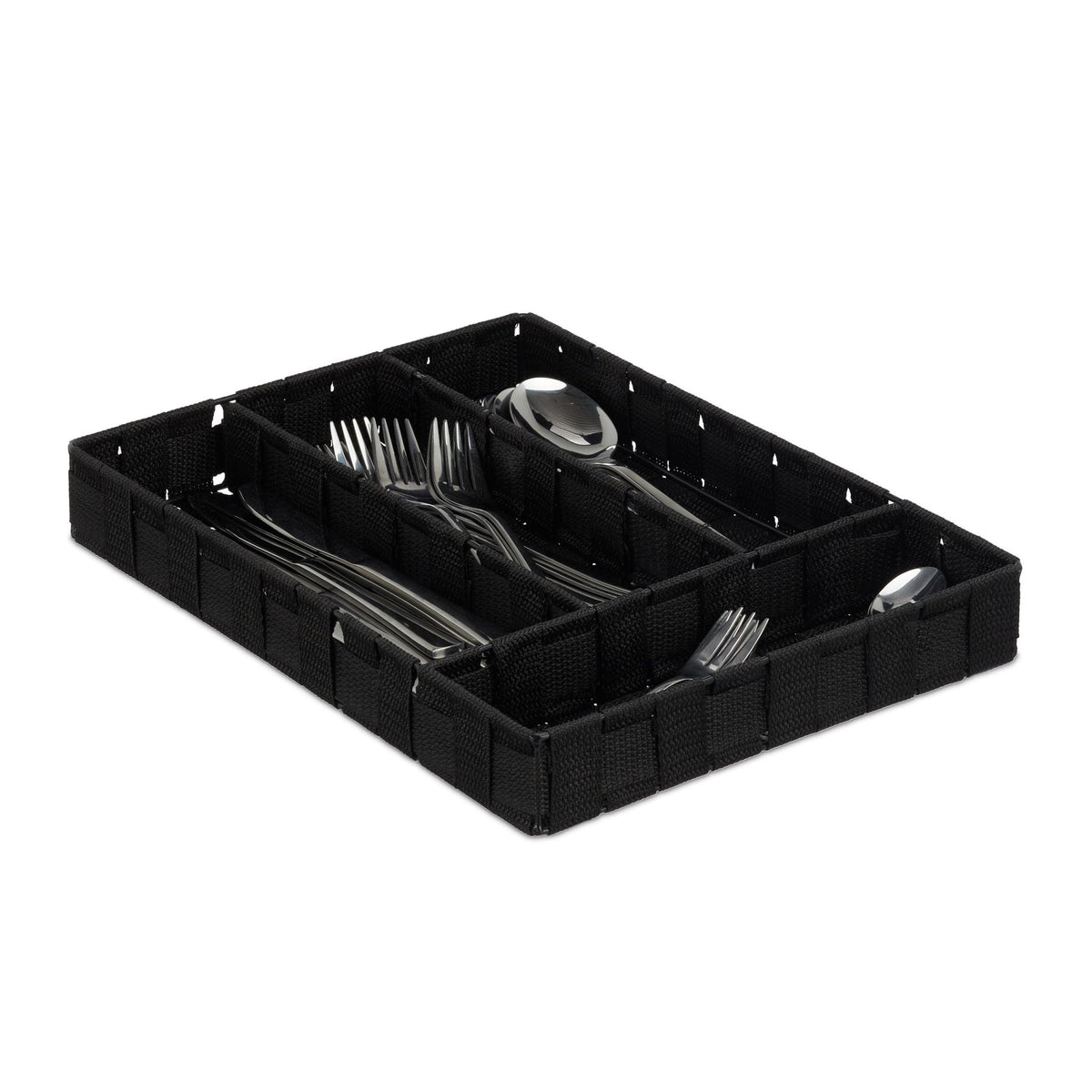 Besteckkasten 4 Fächer Schwarz von Relaxdays