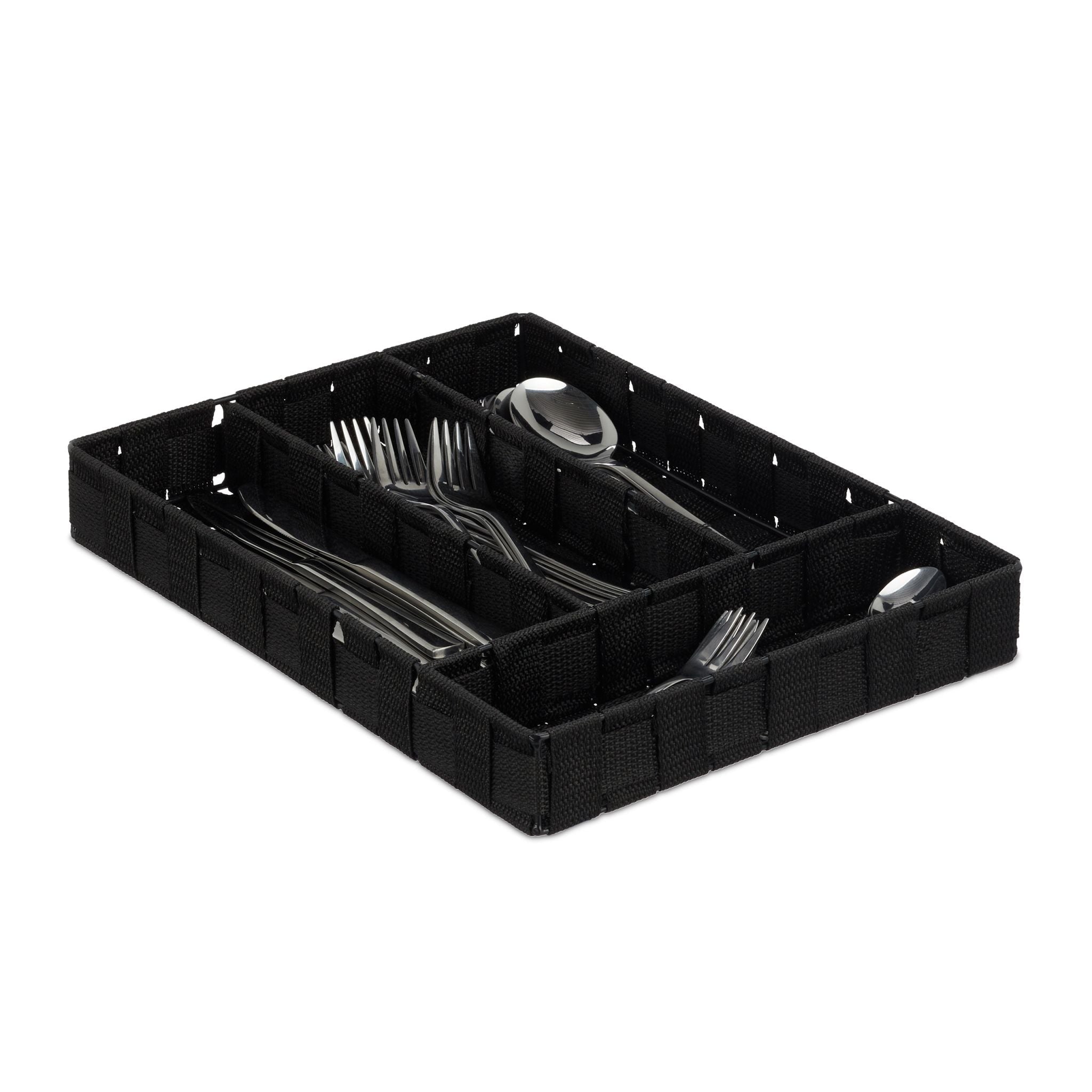 Besteckkasten 4 Fächer Schwarz von Relaxdays
