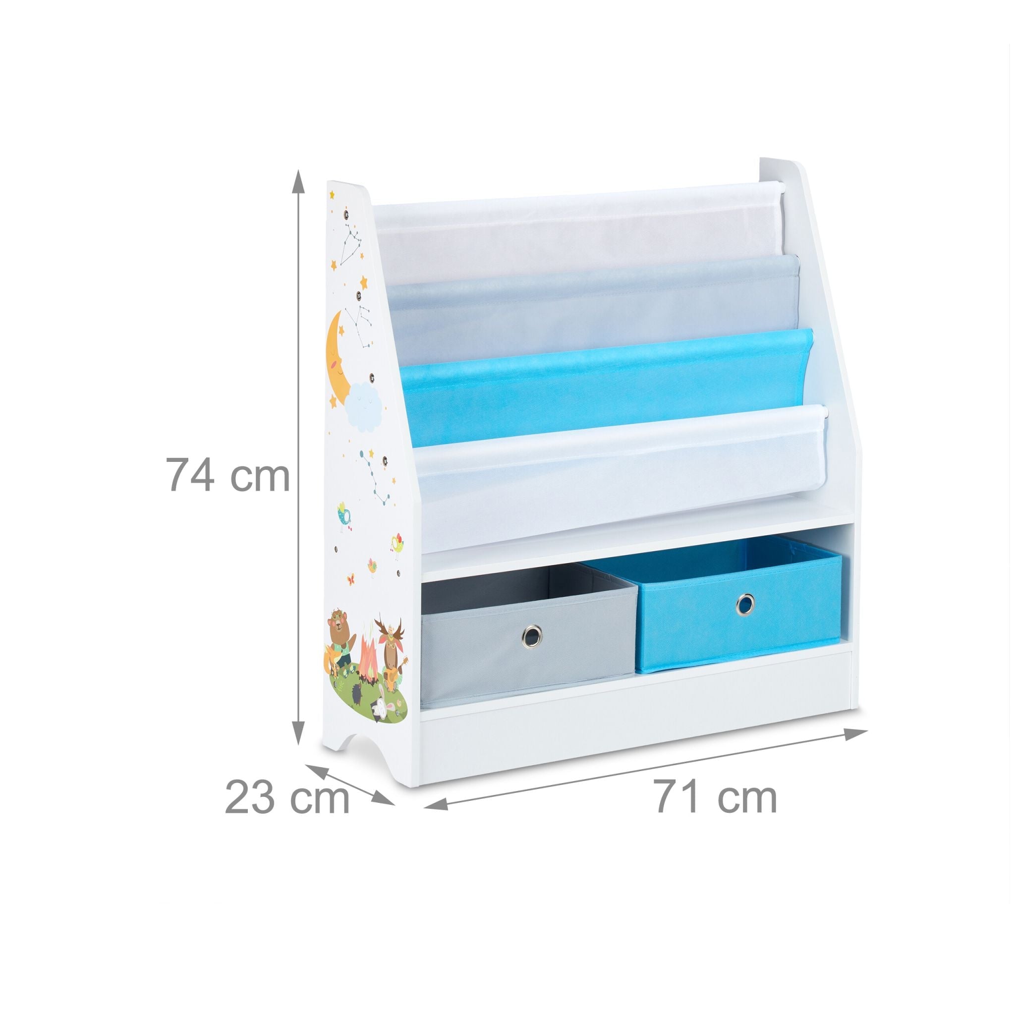 Kinderregal mit 2 Boxen & 3 Hängefächern Weiss-Hellblau-Grau von Relaxdays