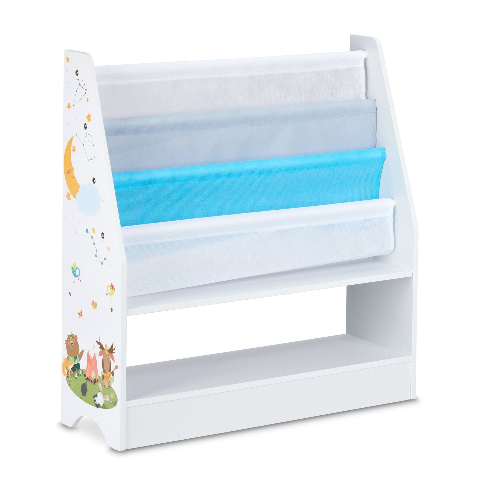 Kinderregal mit 2 Boxen & 3 Hängefächern Weiss-Hellblau-Grau von Relaxdays